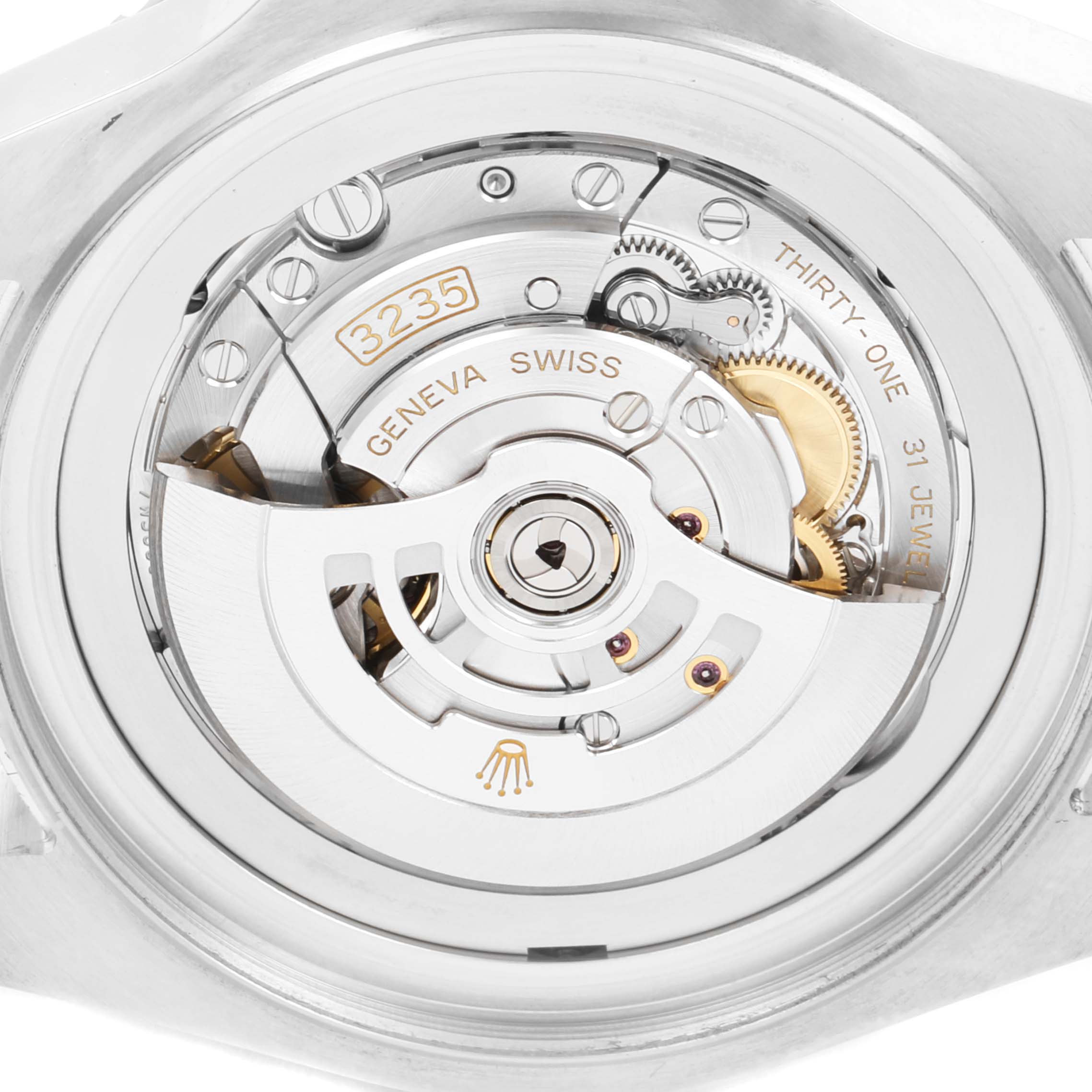 This image shows the back view of a Rolex Sea-Dweller 126660 Men
s Stainless Steel Black Dial 126660 Men
s Stainless Steel Black Dial watch, revealing the intricate mechanism and movement.