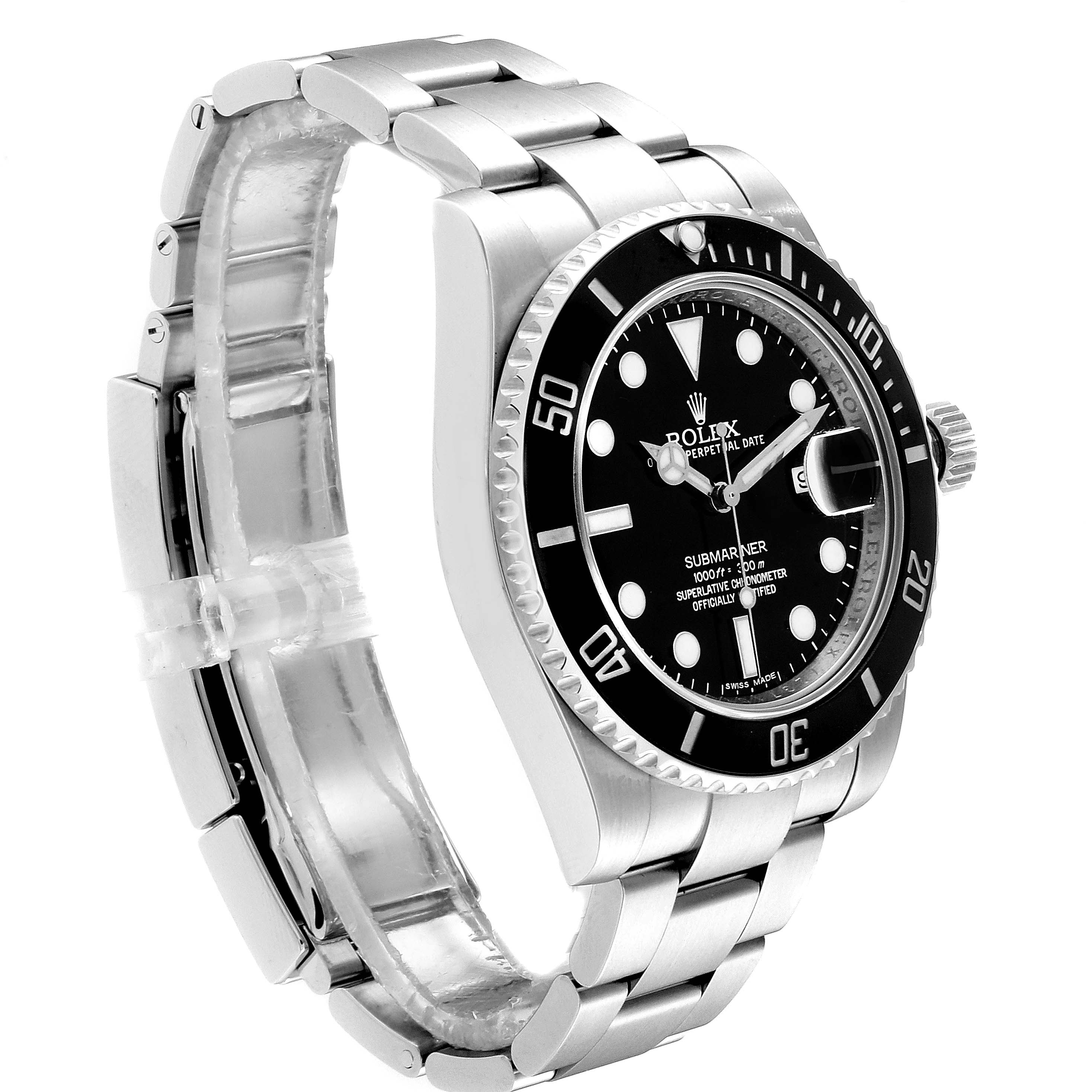 The Rolex Submariner 116610 Men's Stainless Steel Black Dial 116610 Men's Stainless Steel Black Dial watch is shown at a slight angle, displaying the bracelet, case, bezel, dial, and crown.