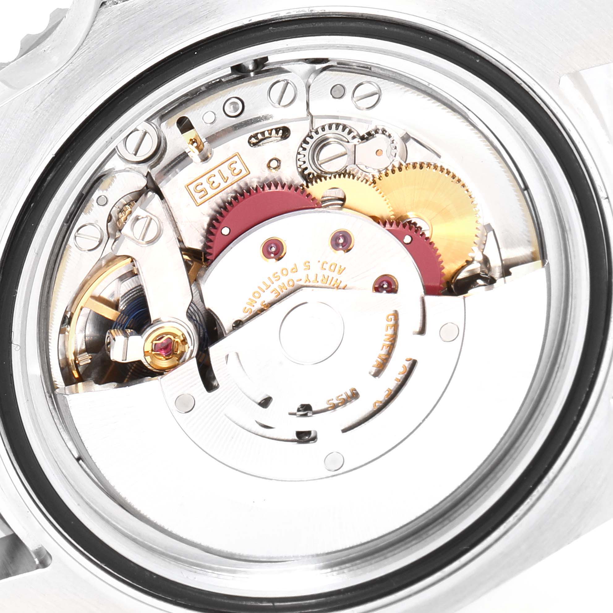 This image shows the intricate internal movement mechanism of a Rolex Submariner 116610 Men's Stainless Steel Black Dial 116610 Men's Stainless Steel Black Dial watch, viewed from the back.