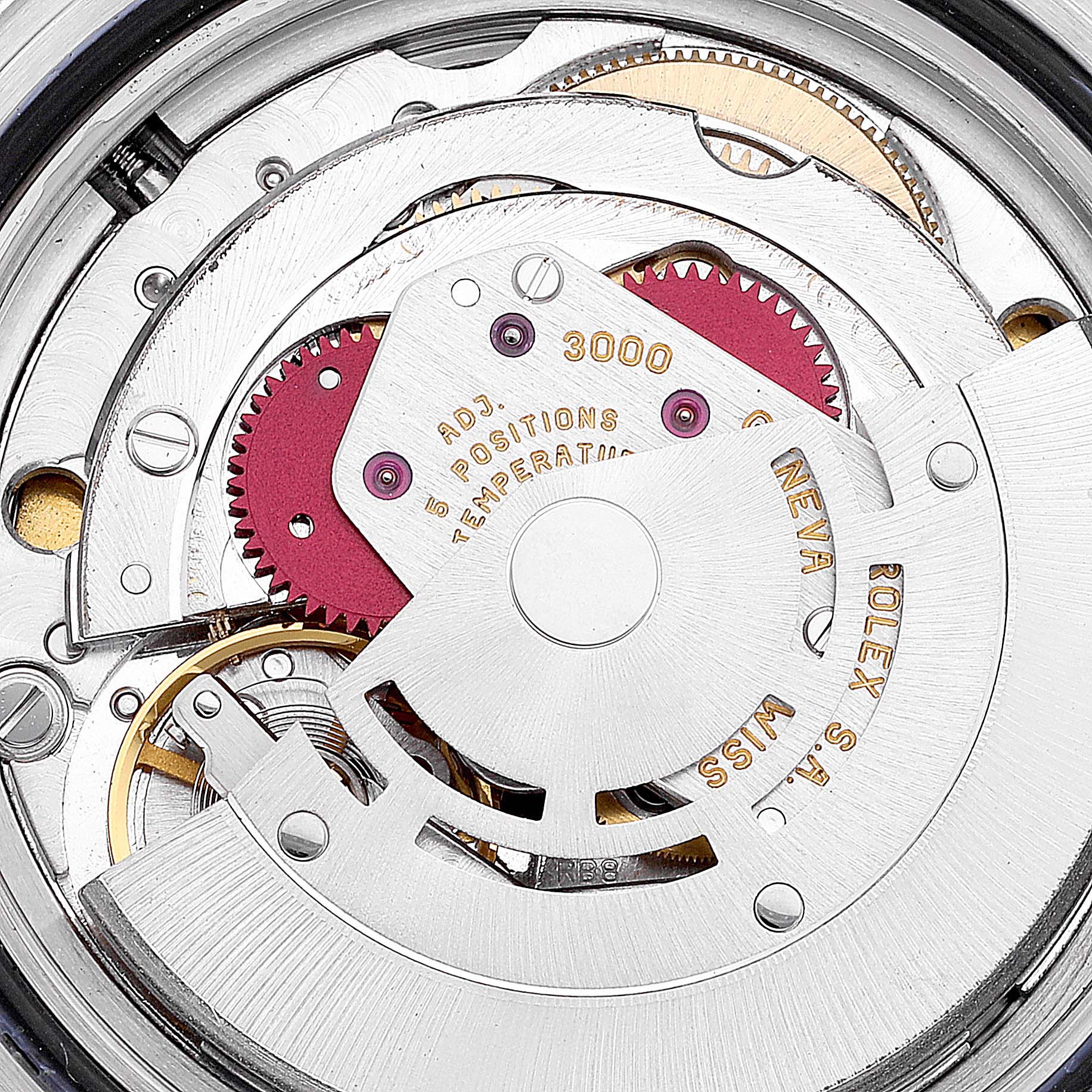 This close-up image shows the intricate movement and inner mechanisms of a Rolex Submariner 14060 Men
s Stainless Steel Black Dial 14060 Men
s Stainless Steel Black Dial watch.