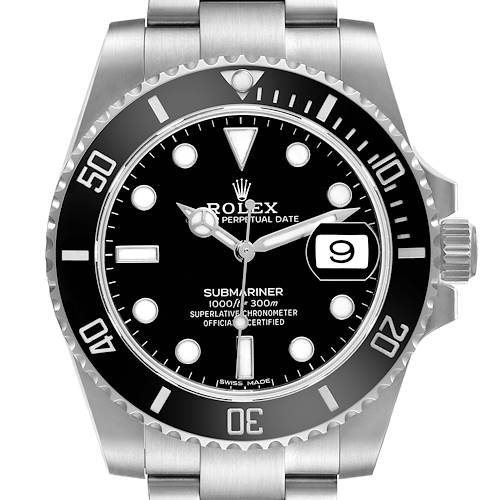 The Rolex Submariner 116610LN Men's Stainless Steel Black Dial watch is shown from a front angle, highlighting the face, bezel, and part of the bracelet.