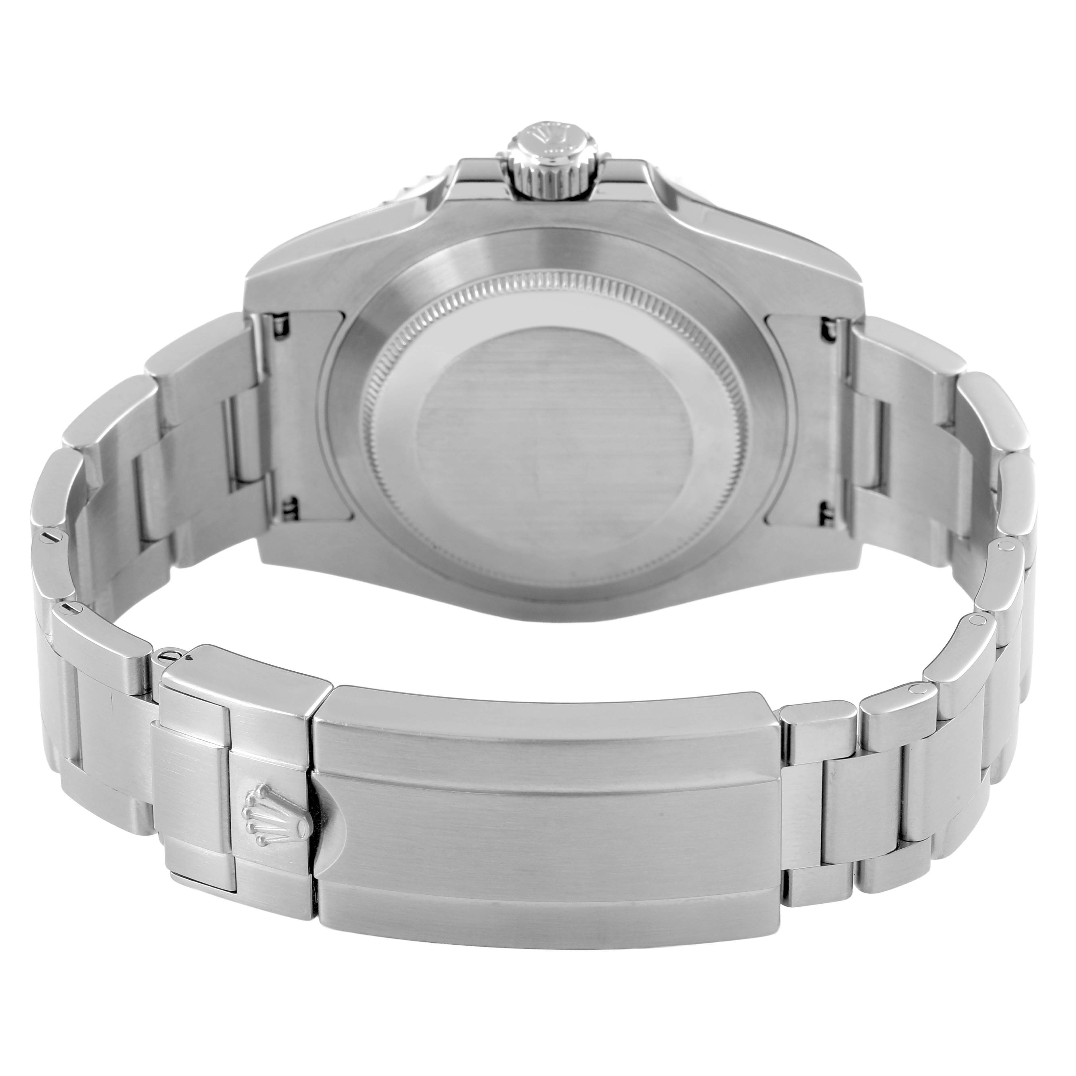 The image shows the back case and bracelet clasp of a Rolex Submariner 116610LN Men's Stainless Steel Black Dial watch from a rear angle.