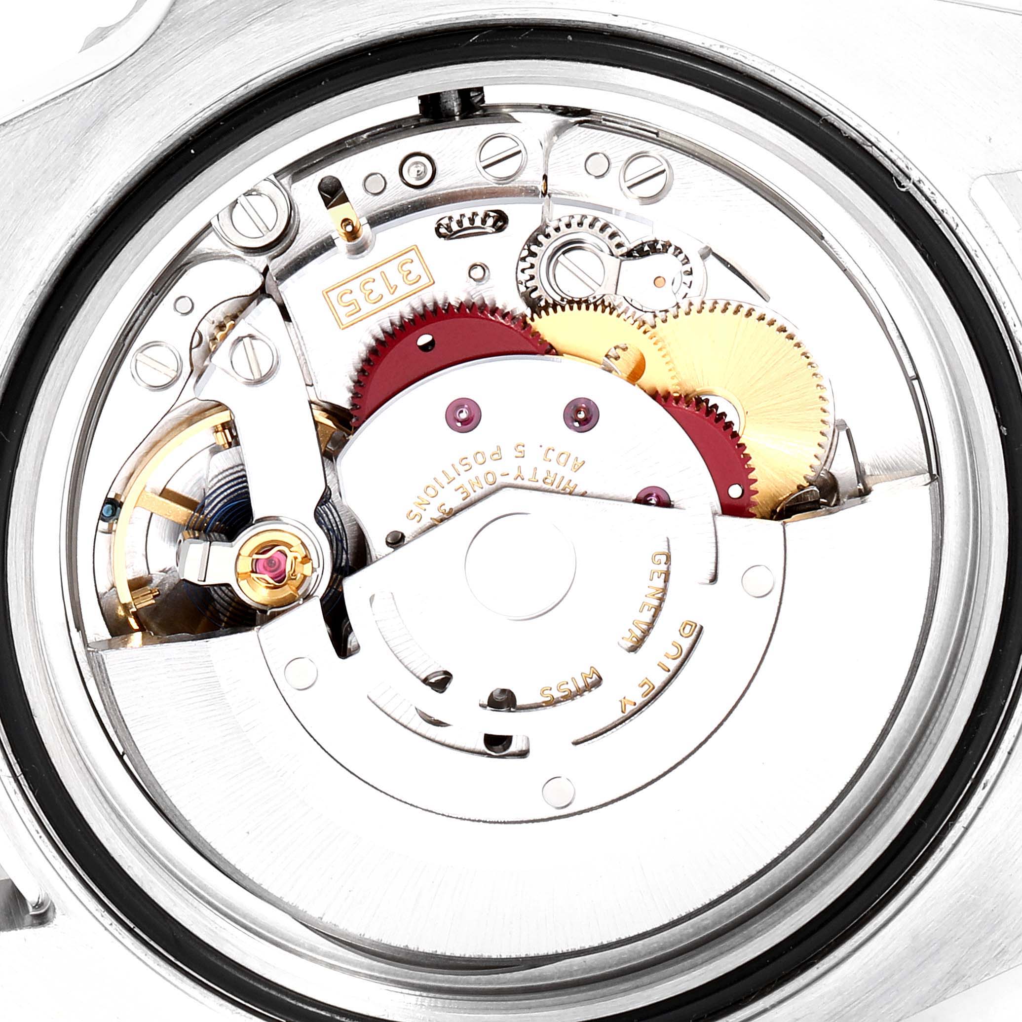 This image shows the internal mechanism from the back of a Rolex Submariner 116610LV Men's Stainless Steel Green Dial 116610LV Men's Stainless Steel Green Dial watch.