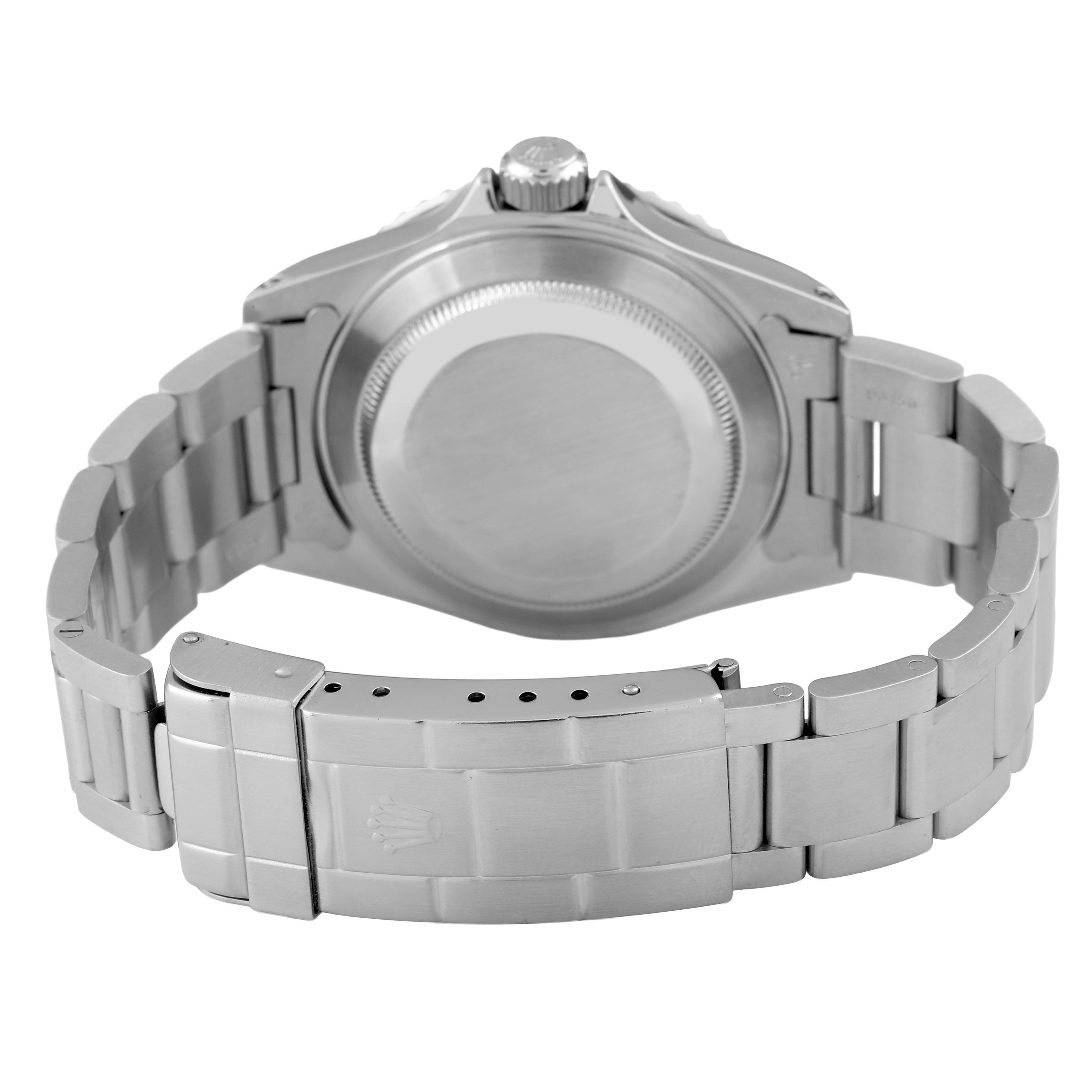 The image shows the back view of a Rolex Submariner 14060 Men's Stainless Steel Black Dial, highlighting the bracelet and clasp.