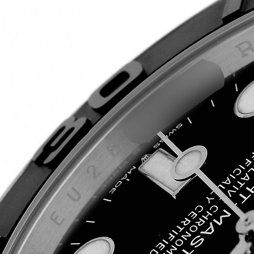 The image shows a close-up of the dial and bezel of a Rolex Yacht-Master 226659 Men's White Gold Black Dial, highlighting markers and partial text.