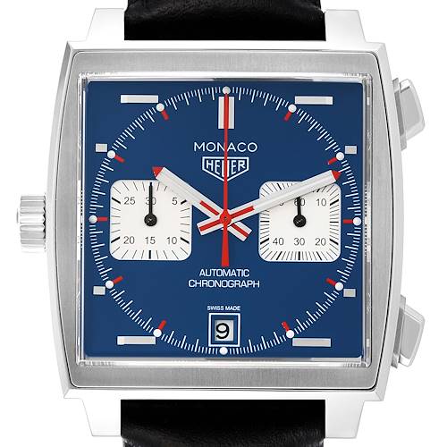 Photo of Tag Heuer Monaco Chronograph Blue Dial Steel Mens Watch CAW211P Box Card