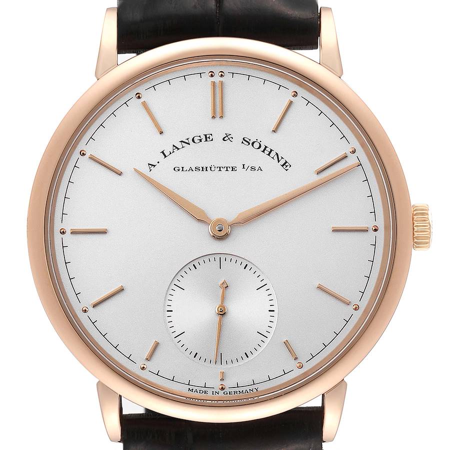A. Lange and Sohne Saxonia Automatic Rose Gold Silver Dial Mens Watch 380.032 SwissWatchExpo