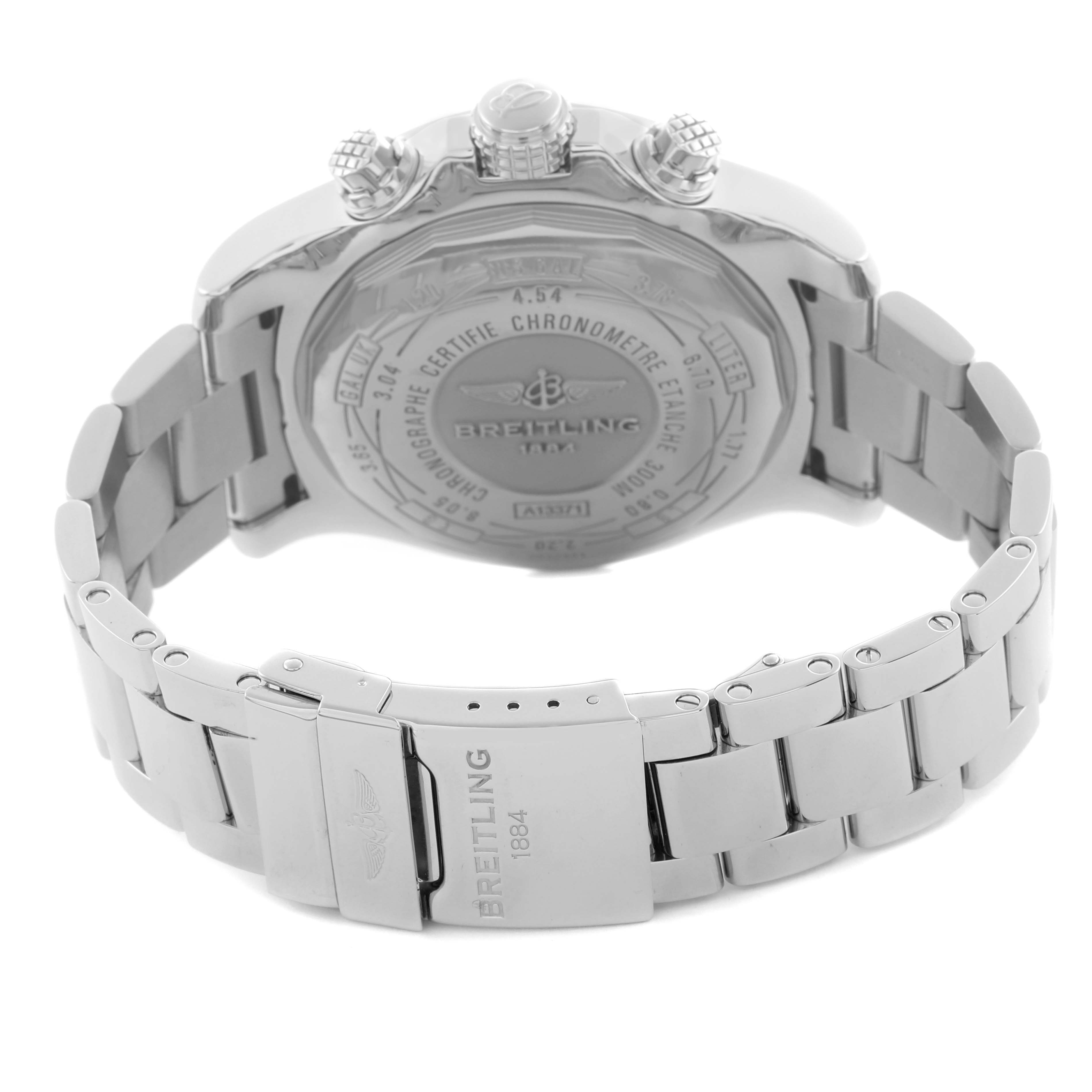 The image shows the back case and bracelet clasp of a Breitling Avenger A1337111/BC29 Men
s Stainless Steel Black Dial A1337111/BC29 Men
s Stainless Steel Black Dial watch.