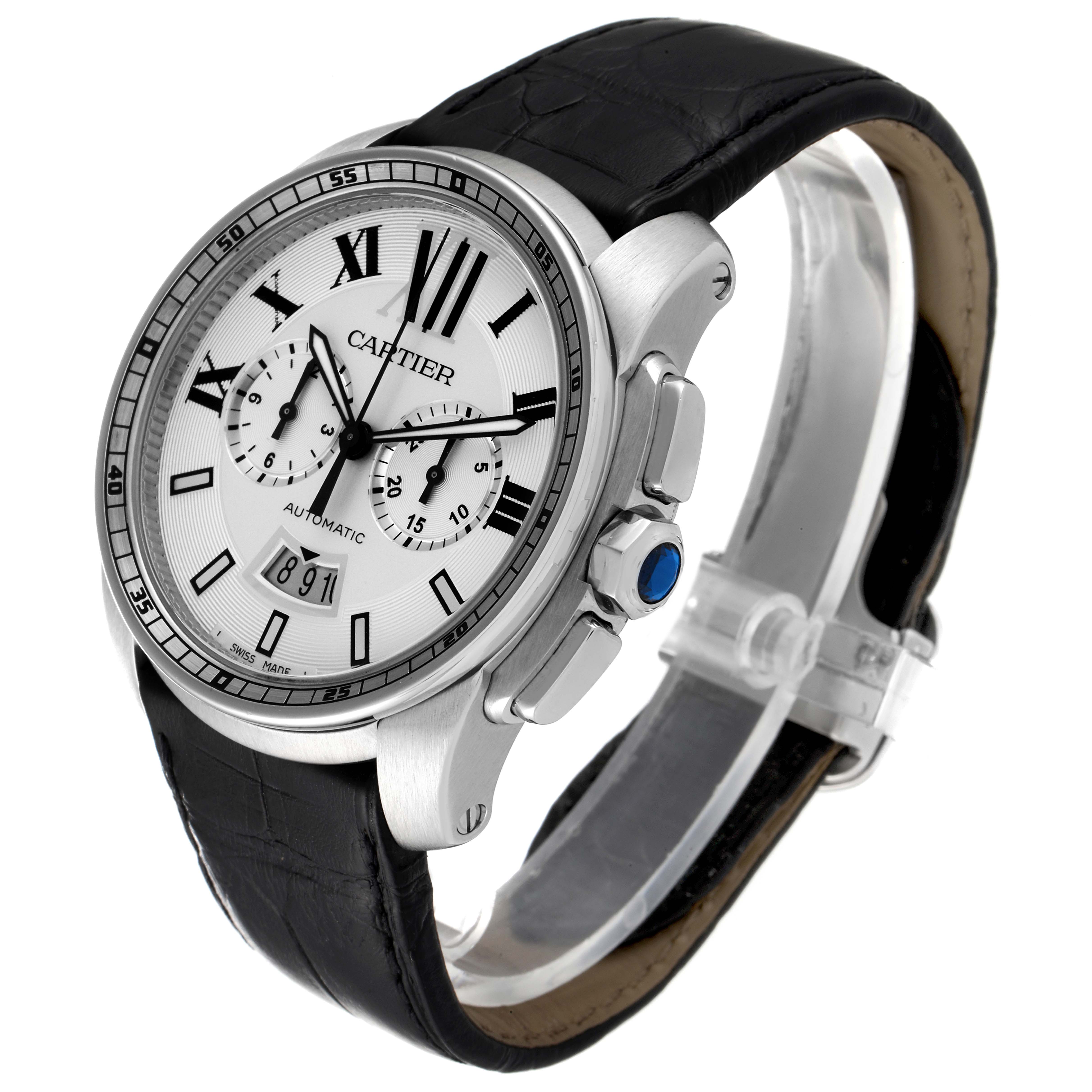 Calibre De Cartier Chronograph Silver Dial Steel Mens Watch W7100046 ...