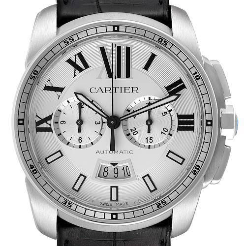 Photo of Calibre De Cartier Steel Chronograph Silver Dial Mens Watch W7100046