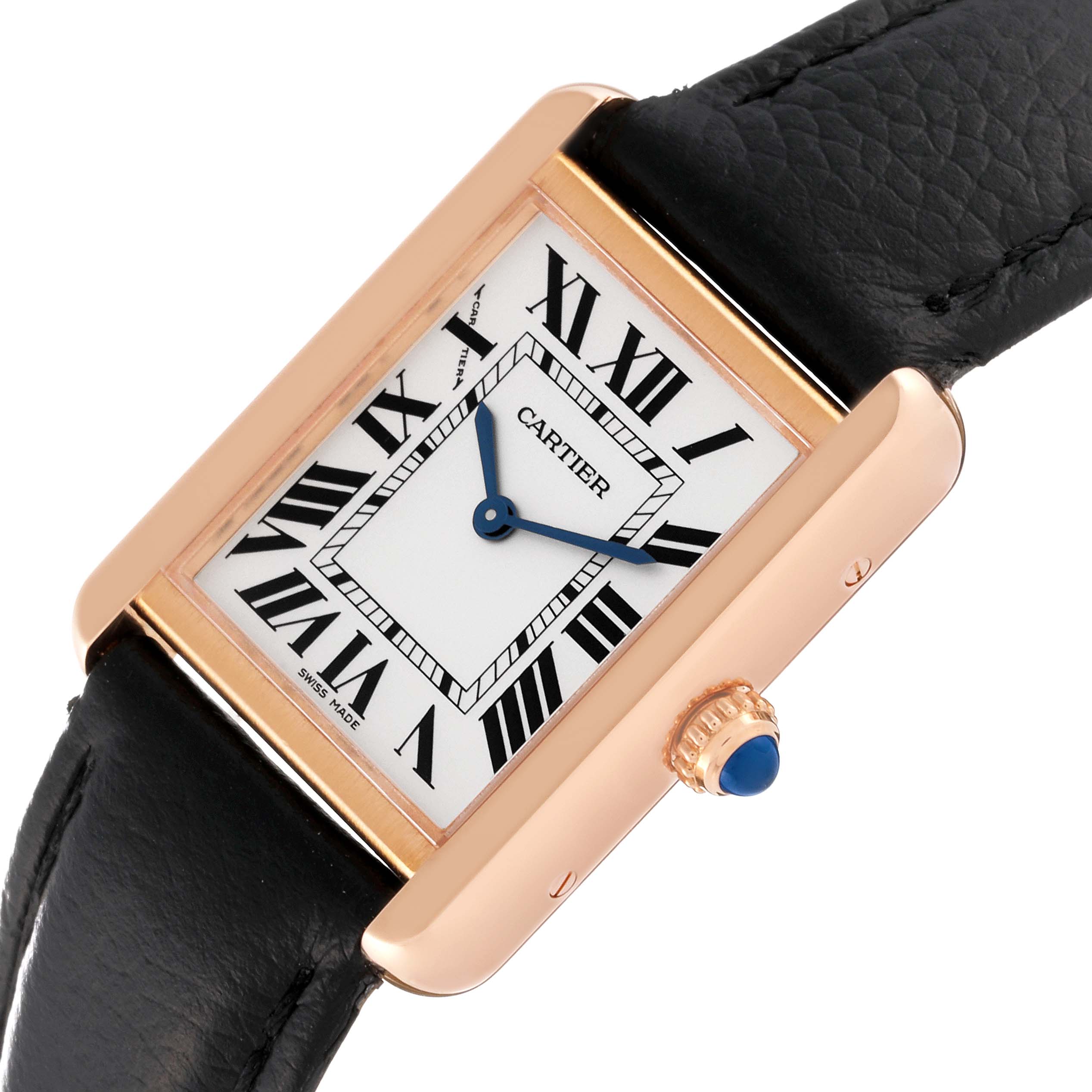 The image shows a close-up, angled view of the Cartier Tank Solo W5200024 Women's Steel and Gold (two tone) Silver Dial W5200024 Women's Steel and Gold (two tone) Silver Dial watch, featuring the face, bezel, strap, and crown.