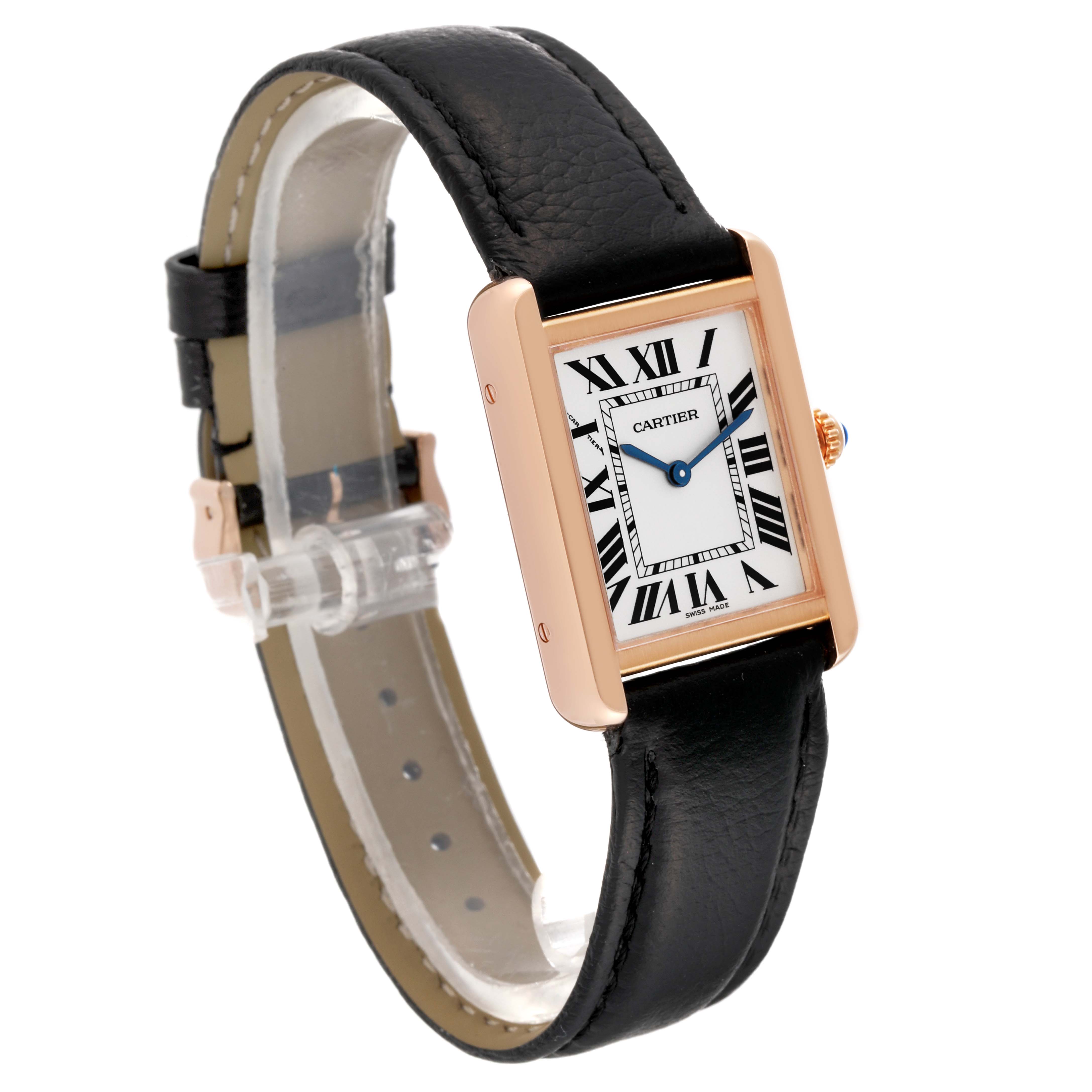 The Cartier Tank Solo W5200024 Women's Steel and Gold (two tone) Silver Dial W5200024 Women's Steel and Gold (two tone) Silver Dial watch is shown at a three-quarter angle, highlighting the face, strap, and crown.