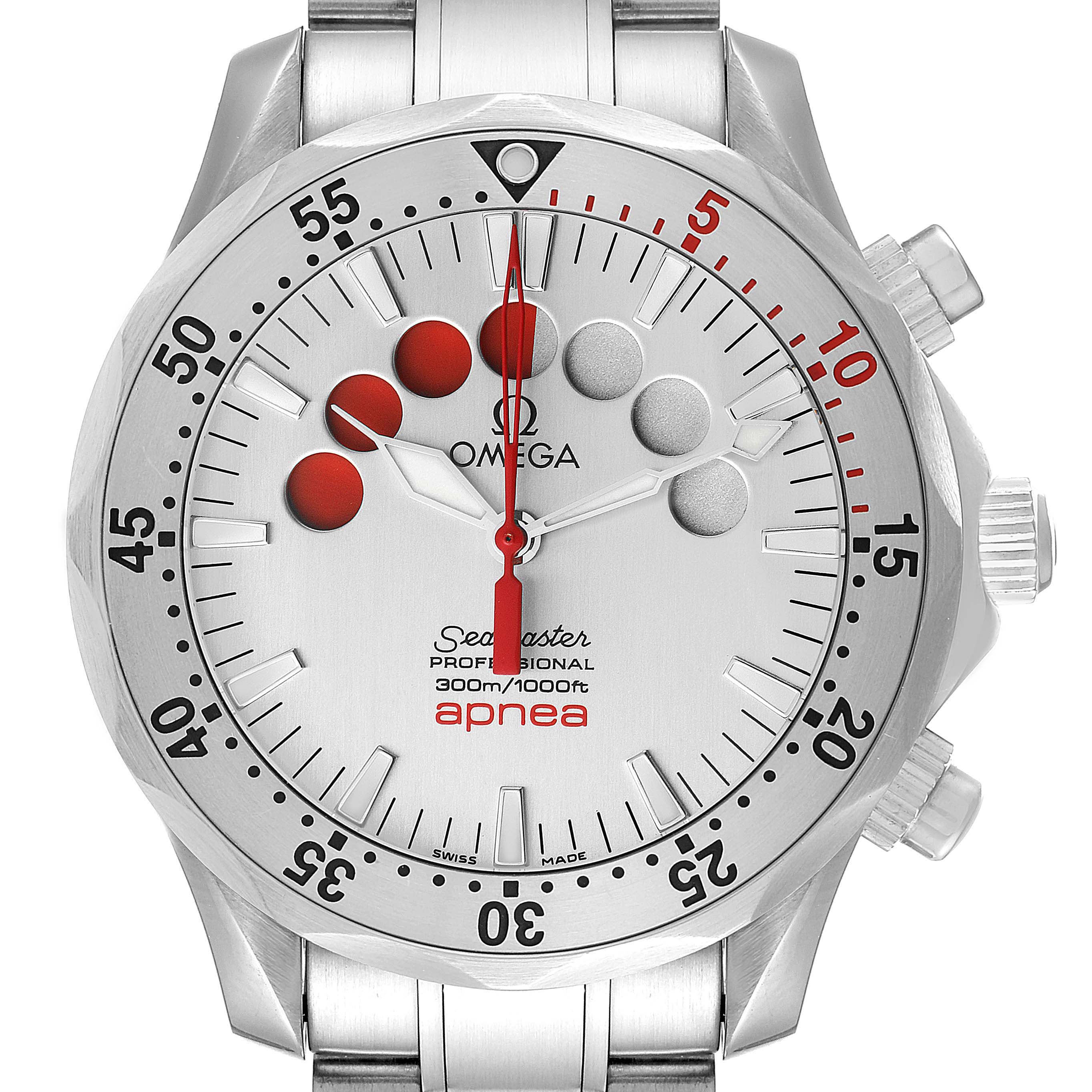 This is a front view of an Omega Seamaster 2595.30.00 Men's Stainless Steel Silver Dial 2595.30.00 Men's Stainless Steel Silver Dial watch, showing the face, bezel, and pushers.