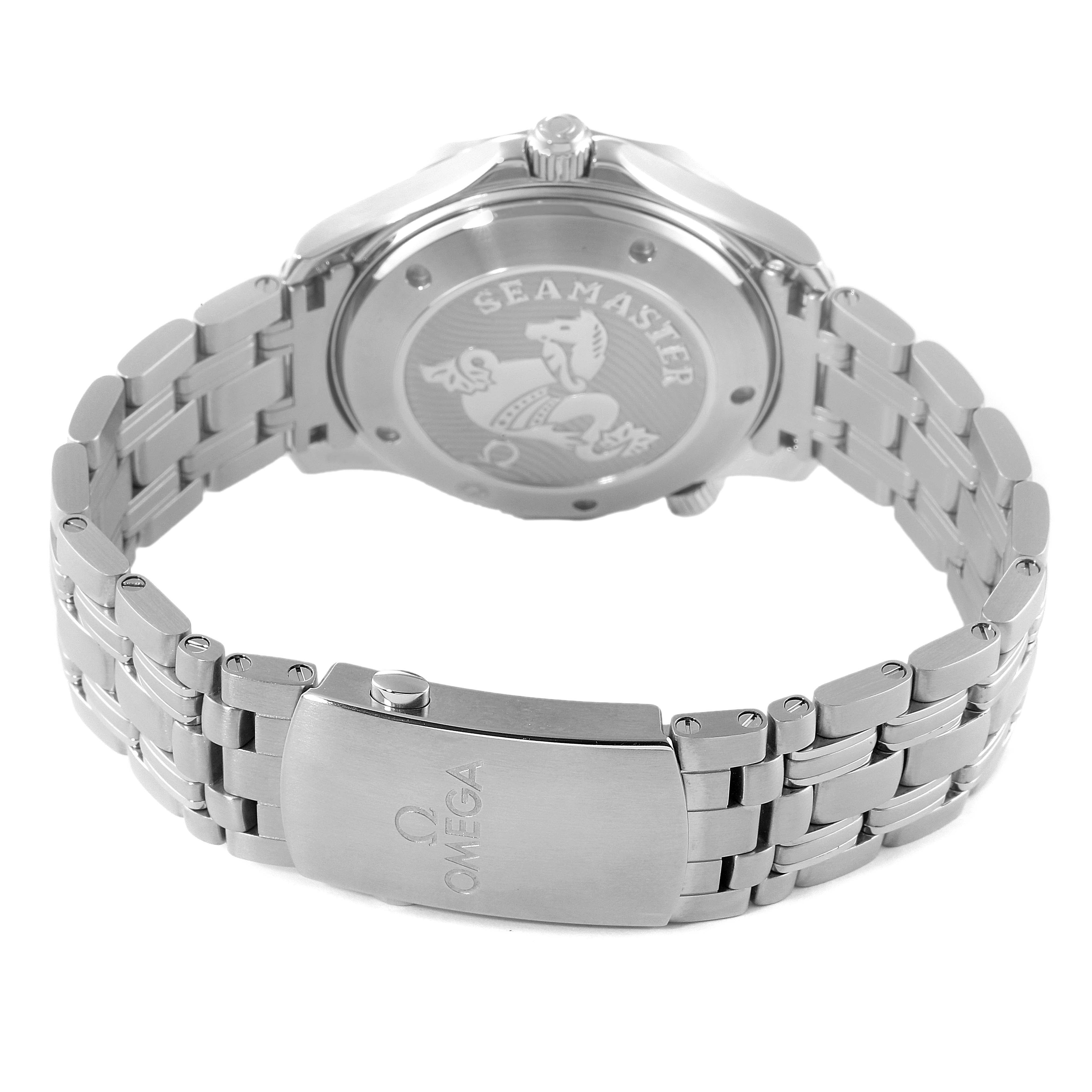 The image shows the back case and bracelet clasp of the Omega Seamaster 212.30.41.20.03.001 Men's Stainless Steel Blue Dial 212.30.41.20.03.001 Men's Stainless Steel Blue Dial watch.