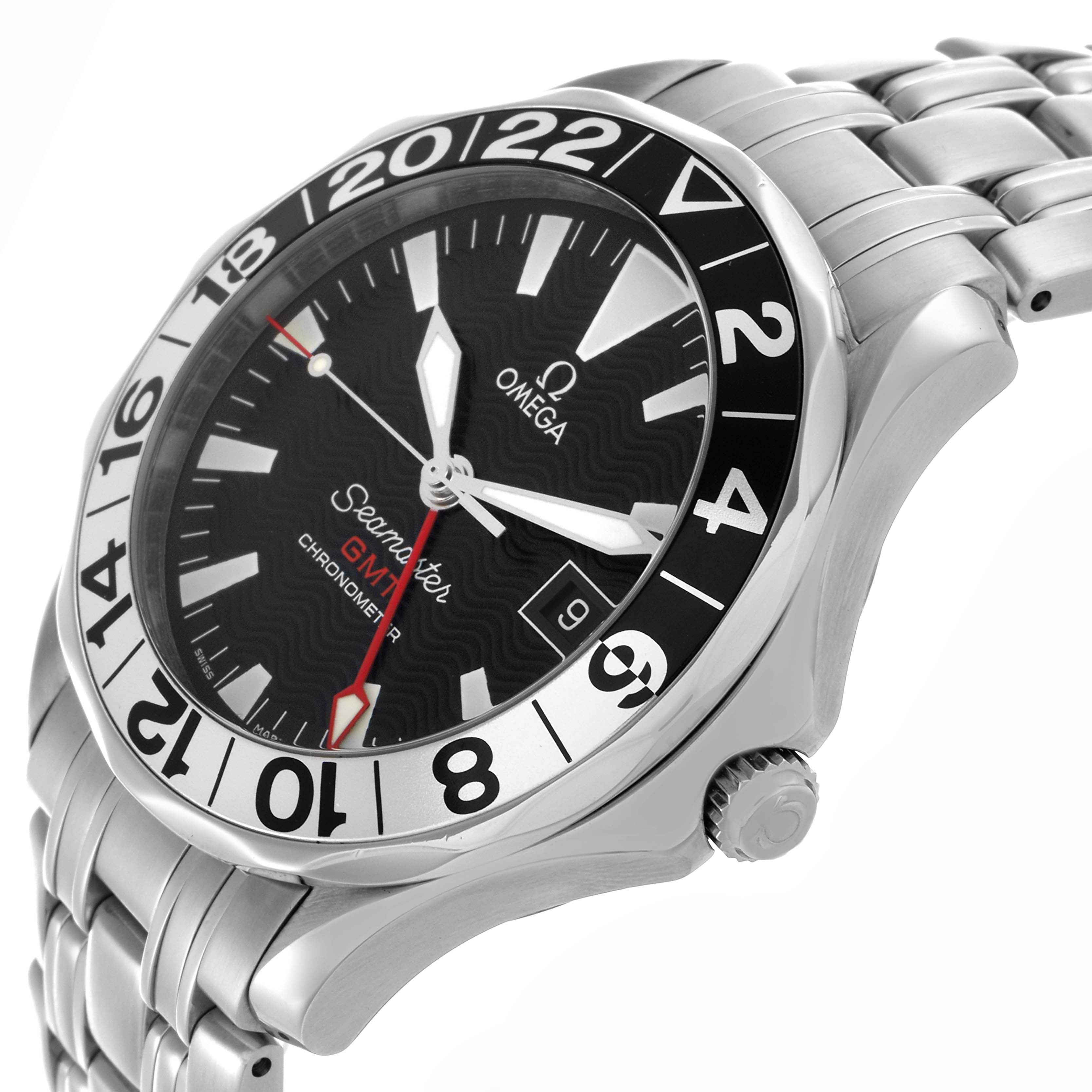 The image shows a three-quarter angle of the Omega Seamaster 2534.50.00 Men's Stainless Steel Black Dial 2534.50.00 Men's Stainless Steel Black Dial, highlighting the bezel, dial, bracelet, and crown.