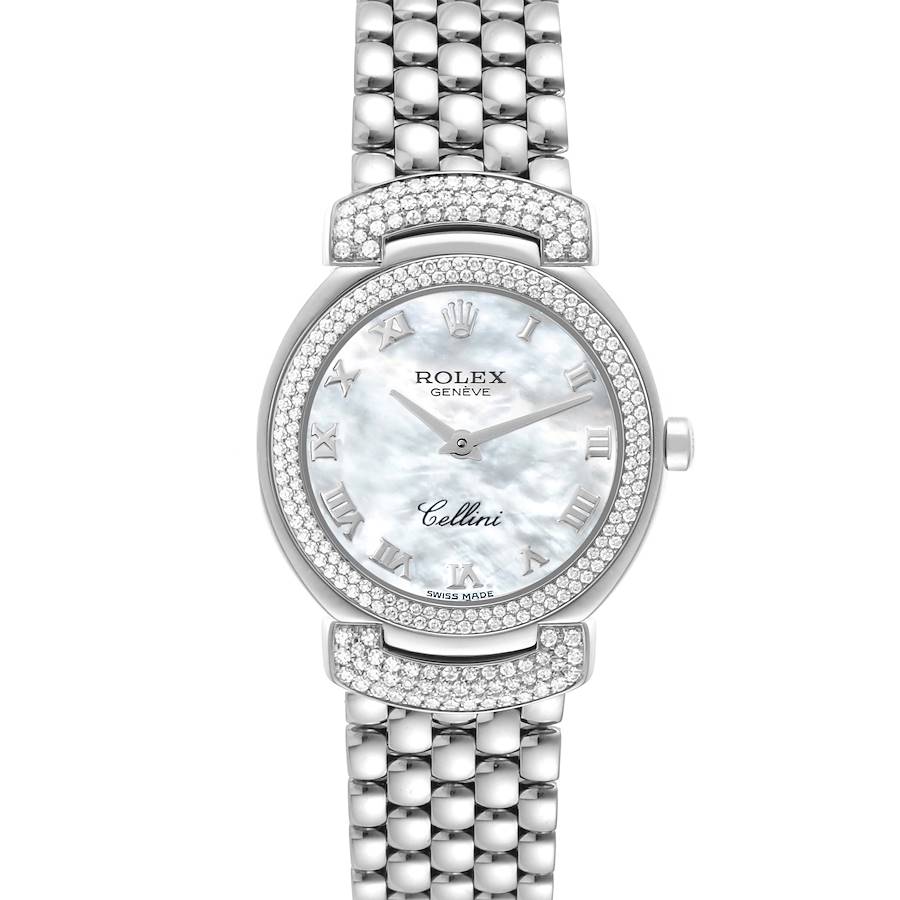 Rolex Cellini Cellissima White Gold Mother Of Pearl Dial Diamond Ladies Watch 6673 SwissWatchExpo