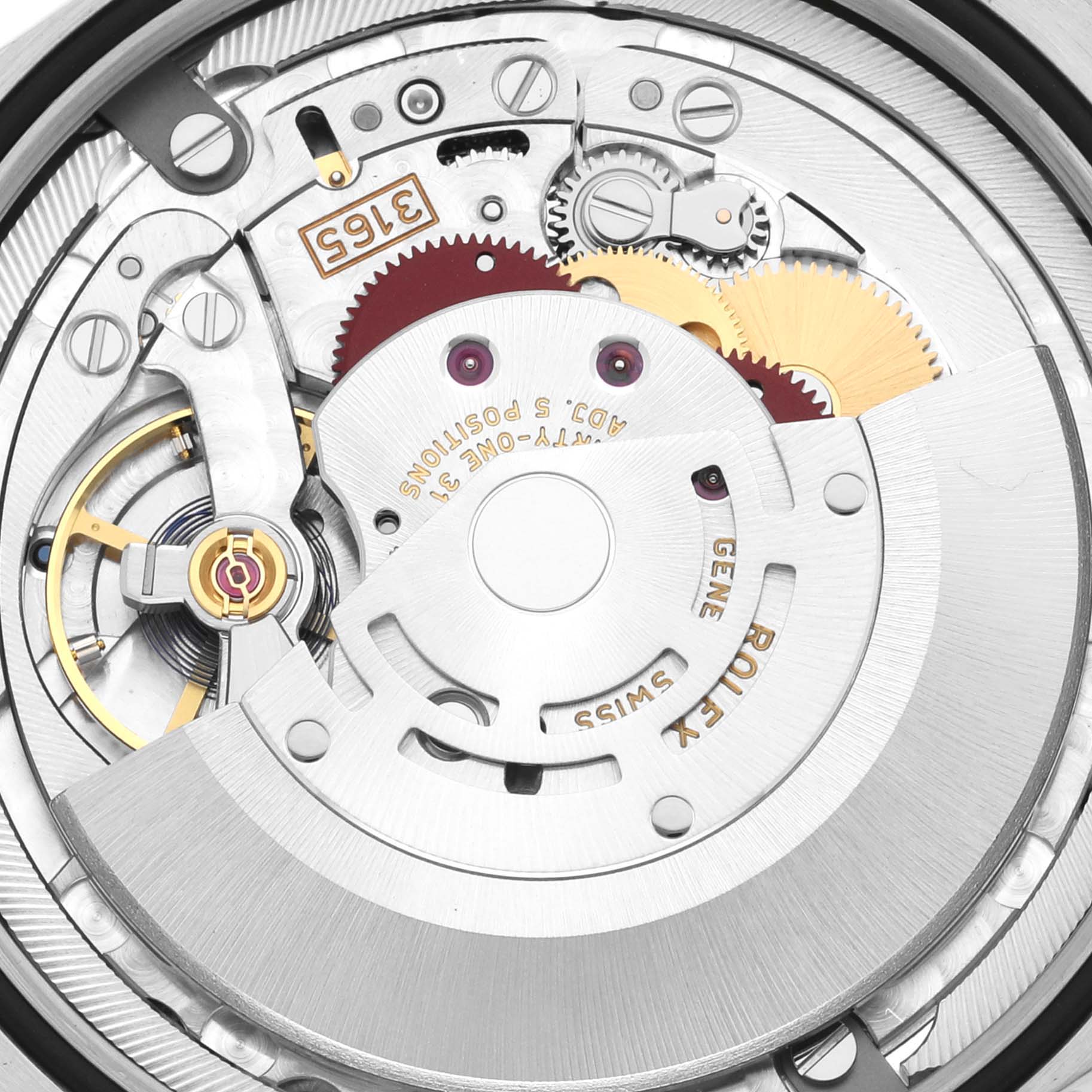 This is a close-up angle showing the intricate movement parts of the Rolex Cellini 50519 Men
s White Gold Blue Dial 50519 Men
s White Gold Blue Dial watch.