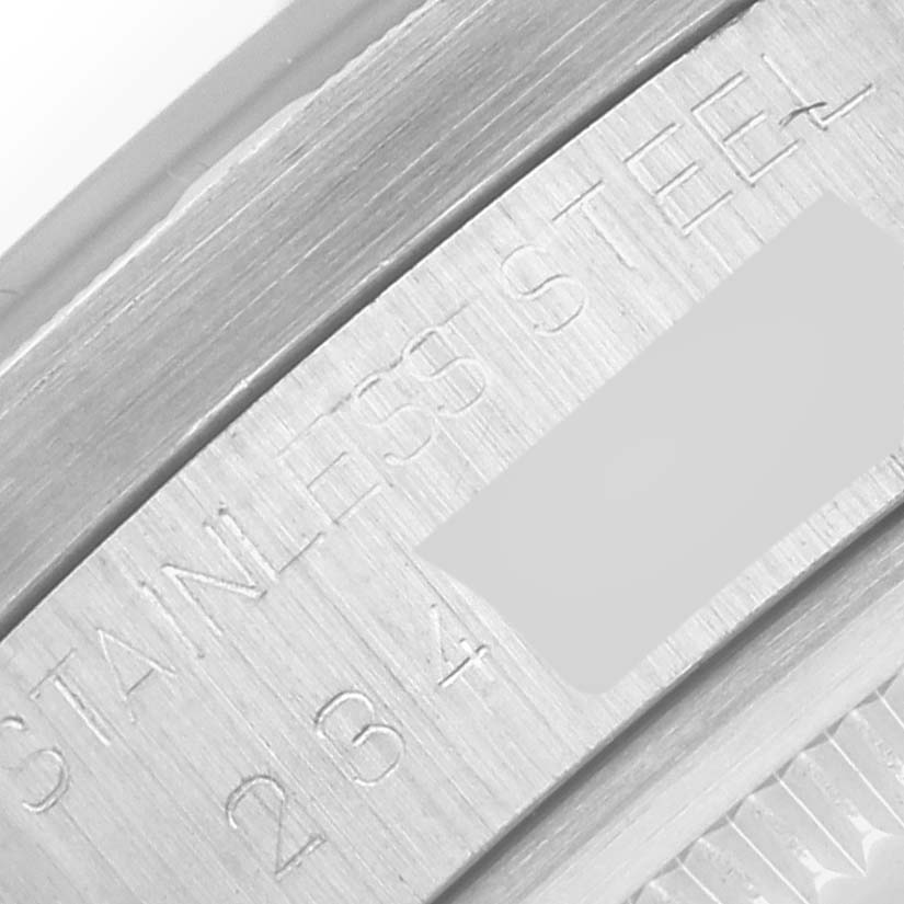 The image shows a close-up of the stainless steel case back with engraved markings on a Rolex Vintage Collection 1501 Men's Stainless Steel Black Dial 1501 Men's Stainless Steel Black Dial model.