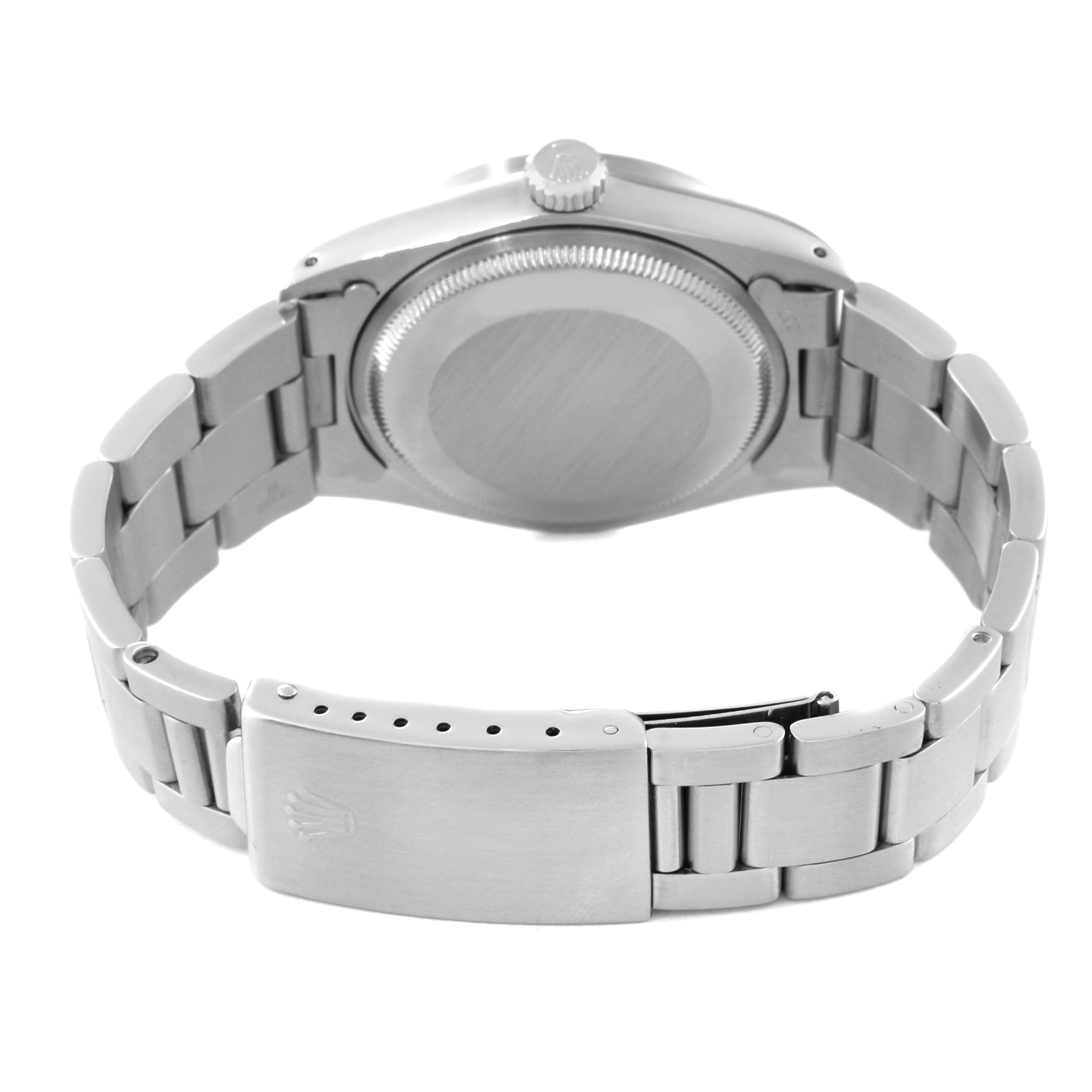 This image shows the back and clasp of a Rolex Vintage Collection 1501 Men's Stainless Steel Black Dial 1501 Men's Stainless Steel Black Dial watch, taken from a rear angle.