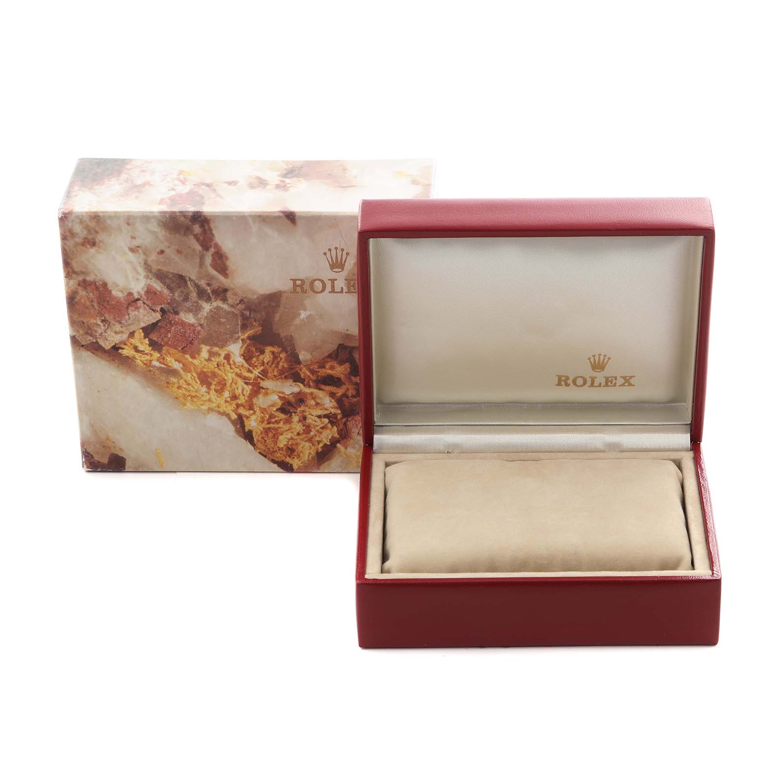 The image shows a Rolex Date 69173 Women's Steel and Gold (two tone) Black Dial 69173 Women's Steel and Gold (two tone) Black Dial model watch box and outer case, photographed from the front angle.