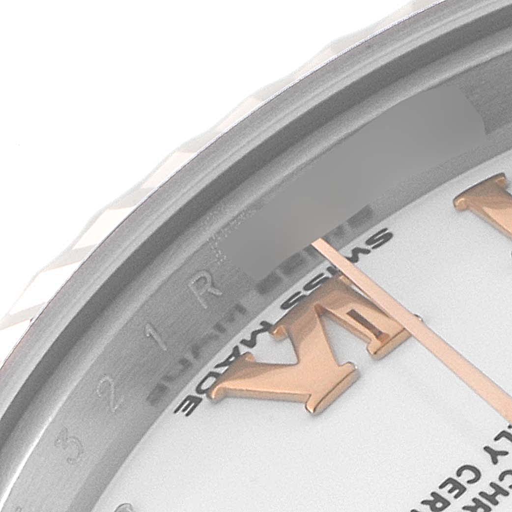 This image shows a partial close-up of the dial and bezel of a Rolex Datejust 279171 Women's Steel and Gold (two tone) White Dial 279171 Women's Steel and Gold (two tone) White Dial watch.