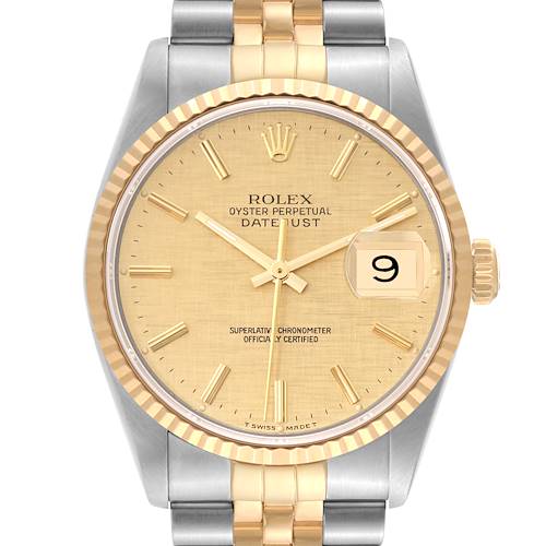 Photo of Rolex Datejust 36 Steel Yellow Gold Champagne Linen Dial Mens Watch 16233