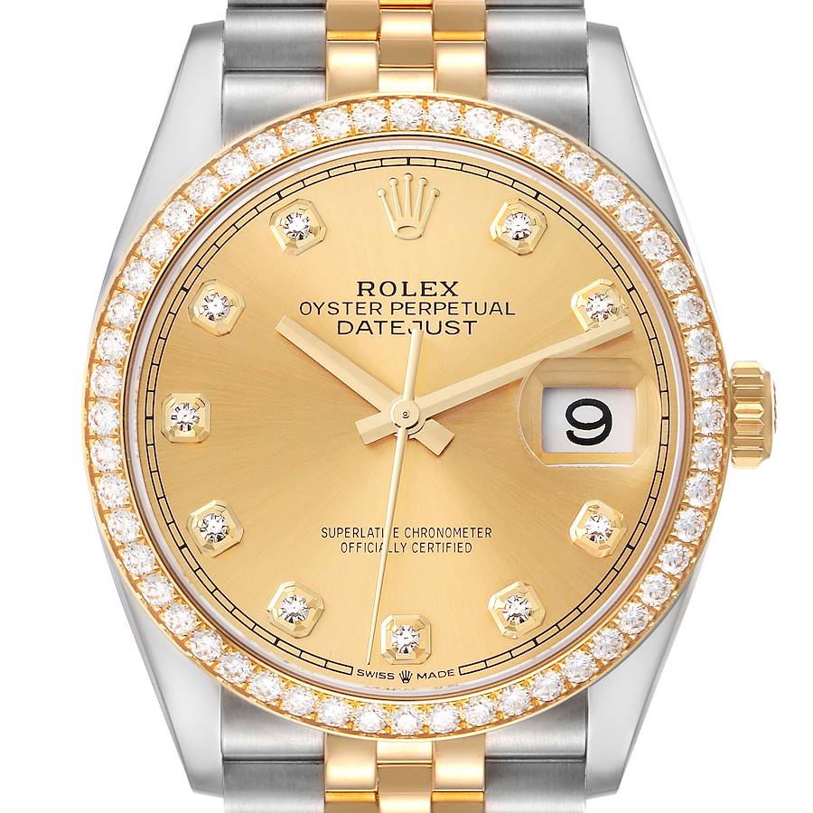 Rolex Datejust 36 Steel Yellow Gold Diamond Dial Mens Watch 126283 Unworn SwissWatchExpo