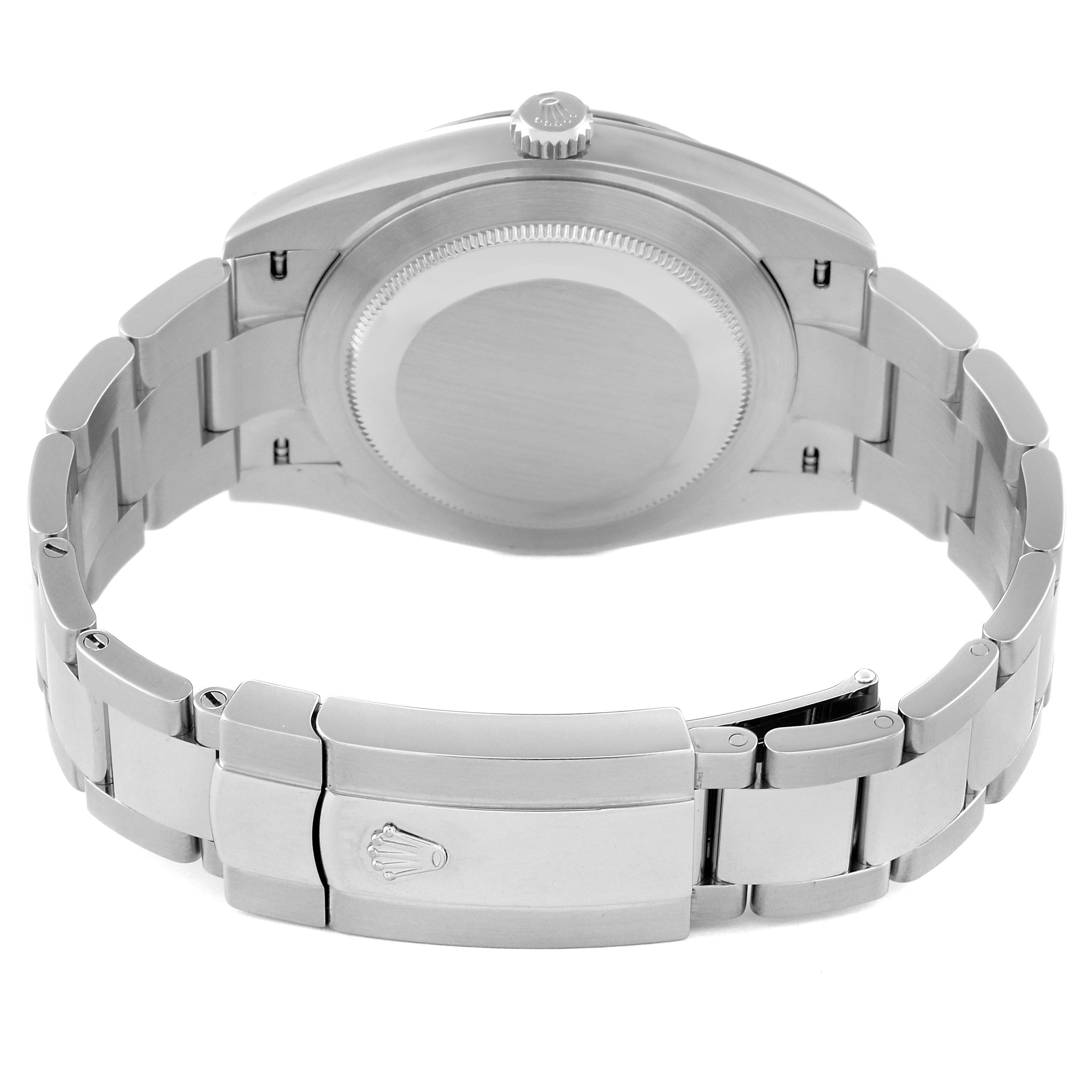 The image shows the back of the Rolex Datejust 41 126334 Men's Stainless Steel Grey Dial watch, highlighting the bracelet and clasp with the crown logo.