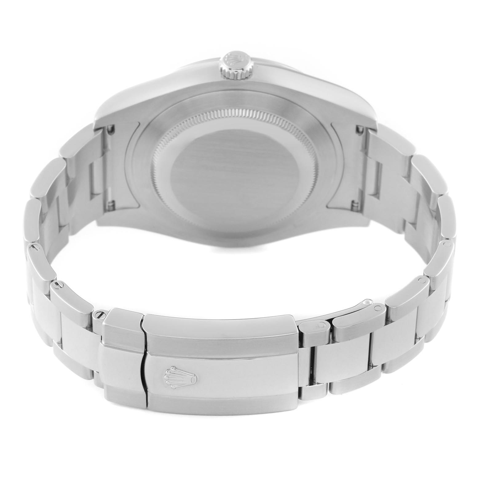 This image shows the back view of the Rolex Datejust 41 116300 Men
s Stainless Steel Blue Dial 116300 Men
s Stainless Steel Blue Dial watch, highlighting the bracelet and clasp.