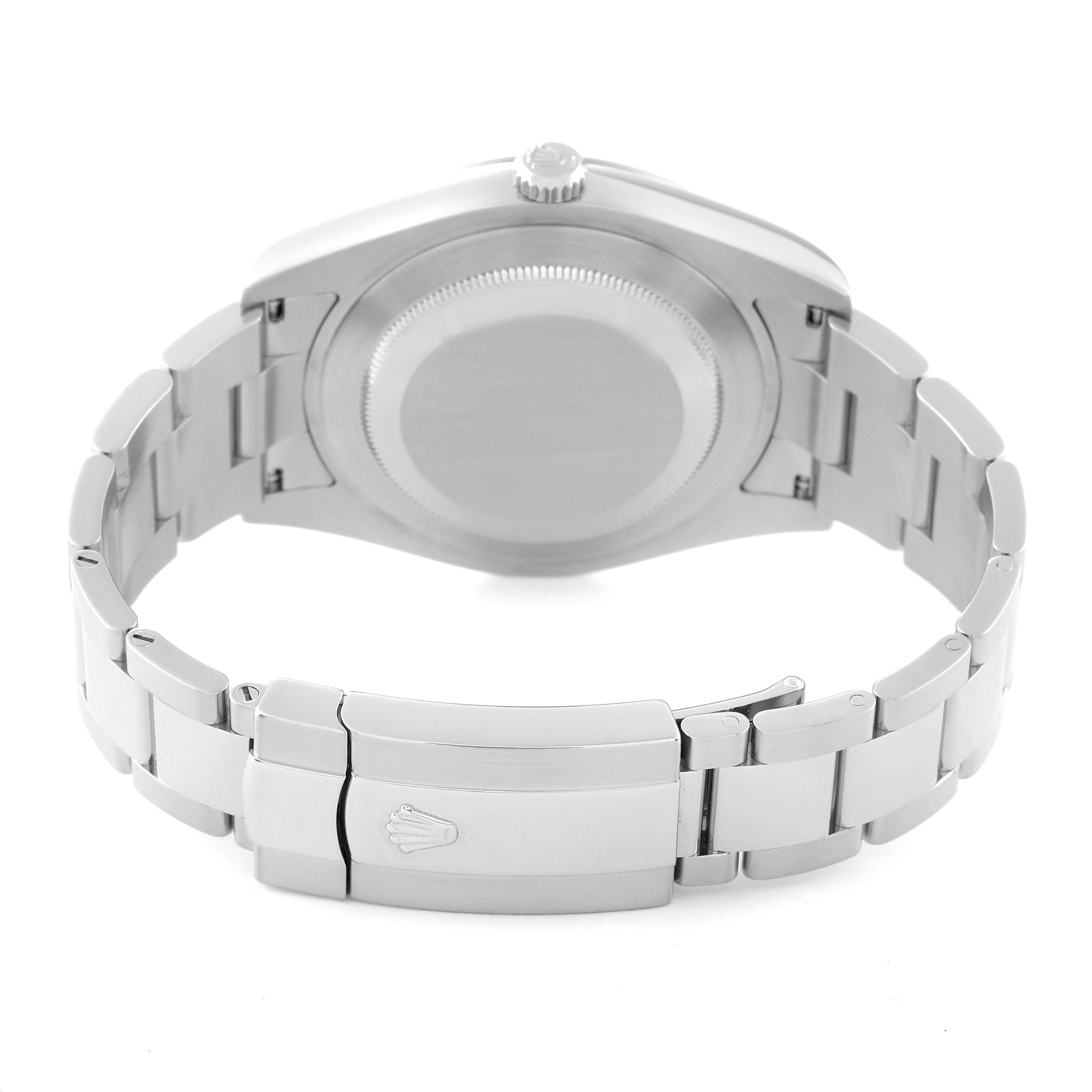 This image shows the back view of a Rolex Datejust 41 116334 Men
s Stainless Steel Black Dial 116334 Men
s Stainless Steel Black Dial watch, highlighting the case back, bracelet, and clasp.