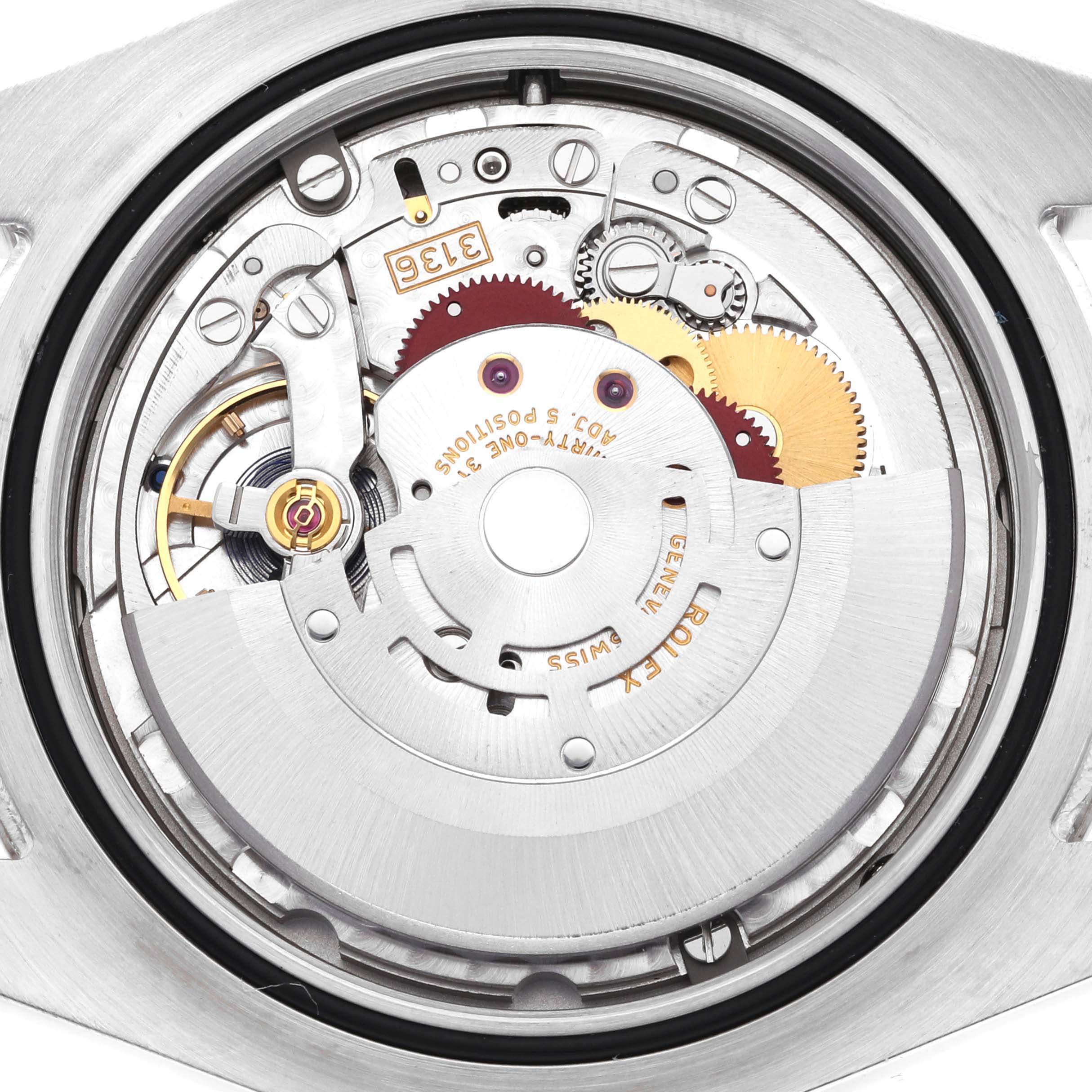 This image shows the internal mechanism of the Rolex Datejust 41 116334 Men
s Stainless Steel Black Dial 116334 Men
s Stainless Steel Black Dial model, viewed from the back.