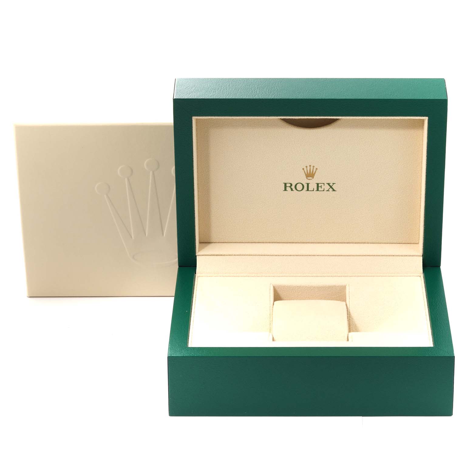 The image shows the open box and packaging for a Rolex Datejust 41 116334 Men
s Stainless Steel Black Dial 116334 Men
s Stainless Steel Black Dial watch.