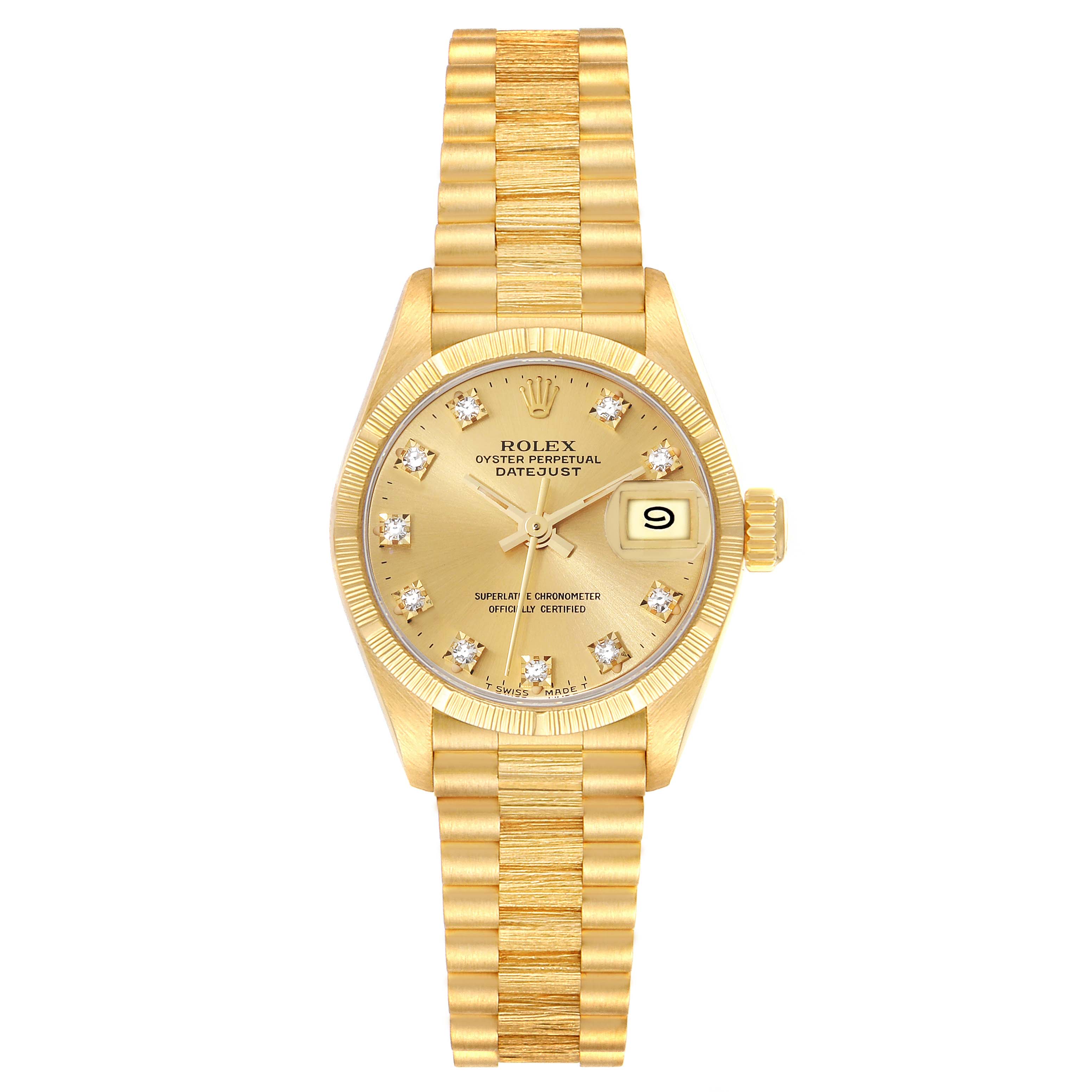 Rolex Datejust President Diamond Dial Yellow Gold Bark Finish Ladies ...