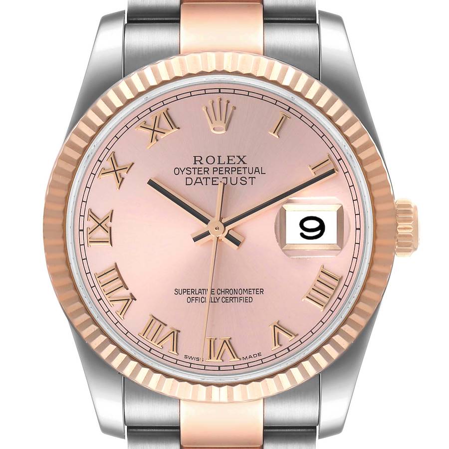Rolex Datejust Steel Rose Gold Rose Roman Dial Mens Watch 116231 SwissWatchExpo