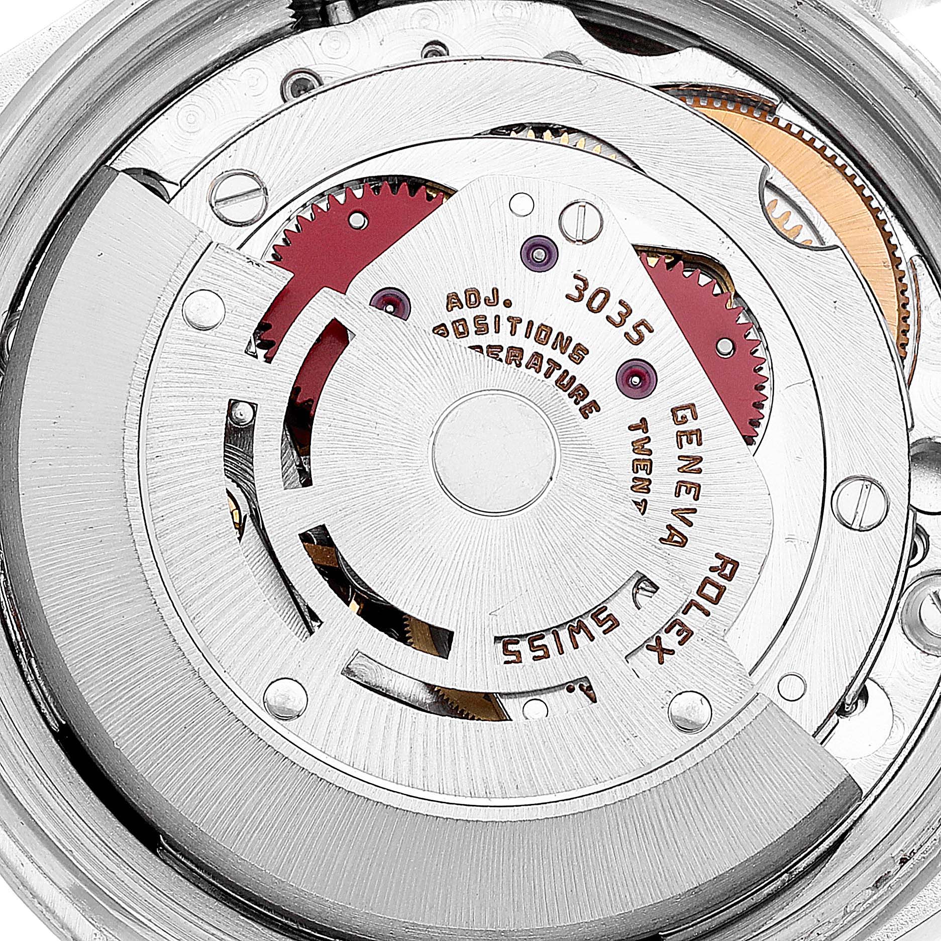 This image shows the movement mechanism of the Rolex Datejust 16030 Men's Stainless Steel Silver Dial 16030 Men's Stainless Steel Silver Dial watch from an internal angle.