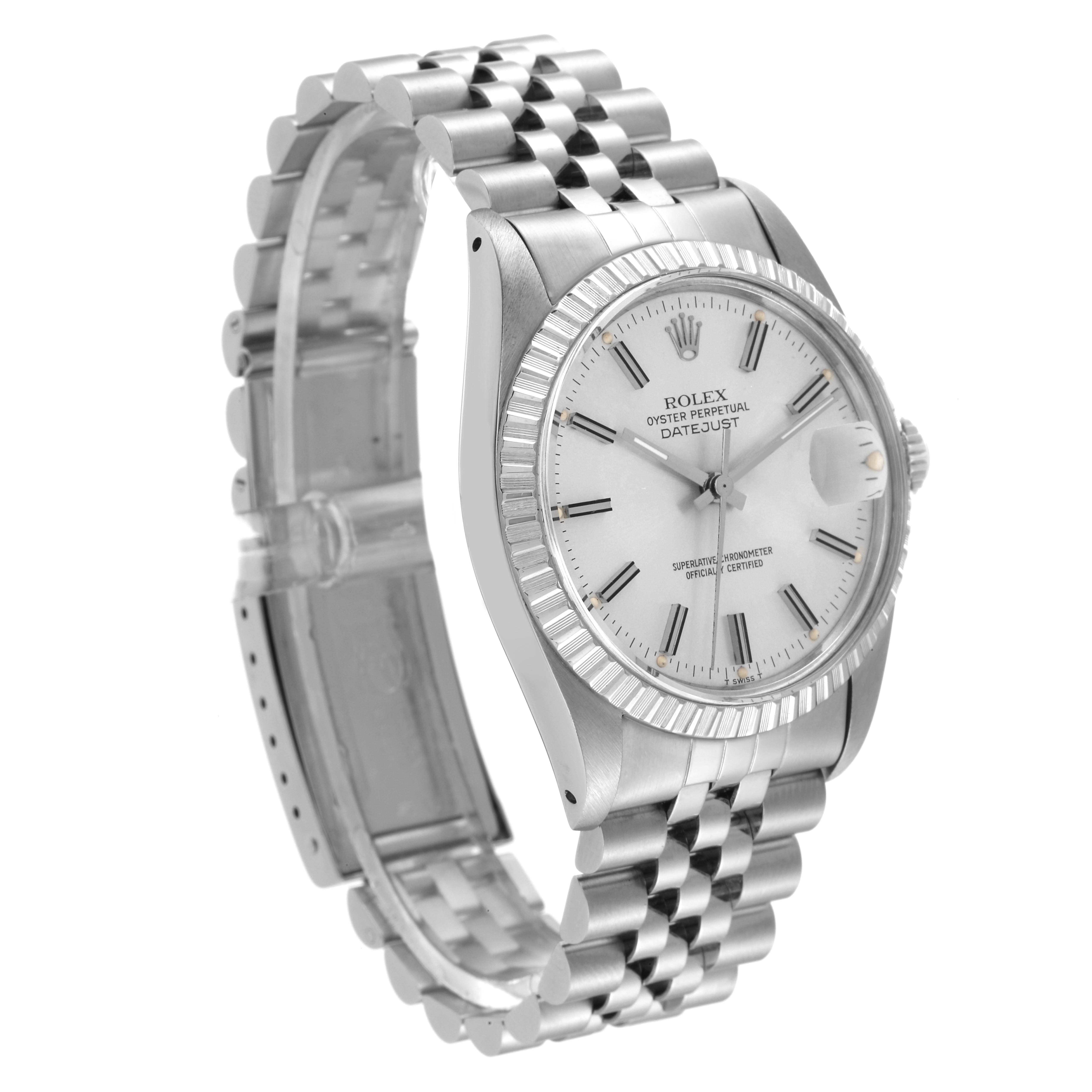 The image shows a Rolex Datejust 16030 Men's Stainless Steel Silver Dial 16030 Men's Stainless Steel Silver Dial watch at a front-angle view, highlighting its face, bezel, and bracelet.