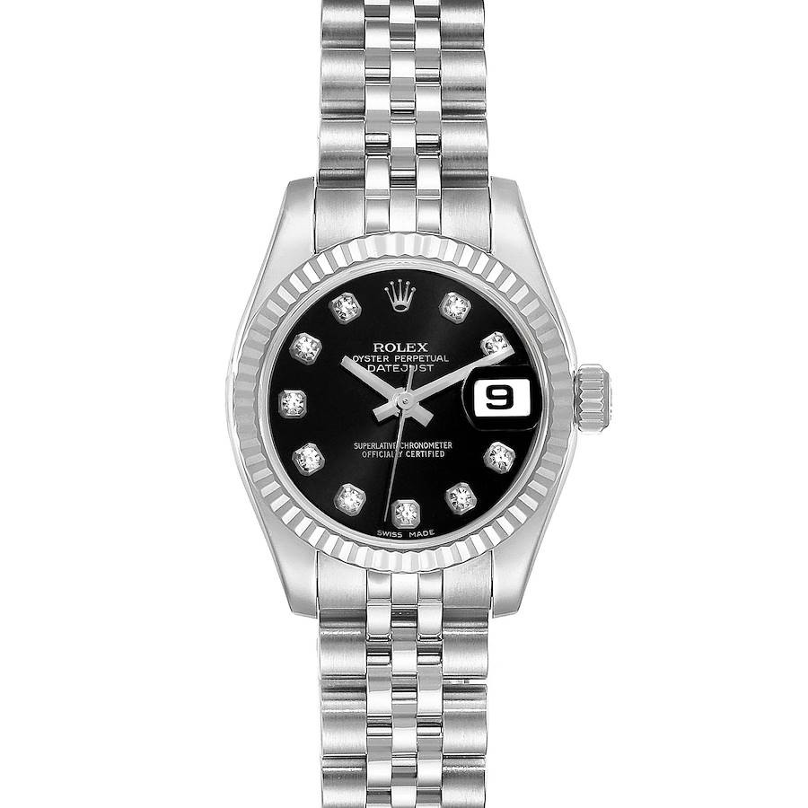 Rolex Datejust Steel White Gold Black Diamond Dial Ladies Watch 179174 Box Card SwissWatchExpo