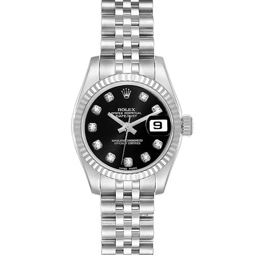 Photo of Rolex Datejust Steel White Gold Black Diamond Dial Ladies Watch 179174 Box Card