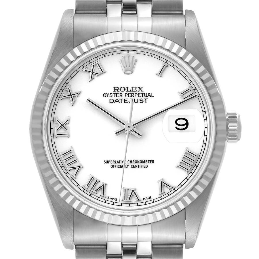 Rolex Datejust Steel White Gold White Dial Mens Watch 16234 Box Papers SwissWatchExpo