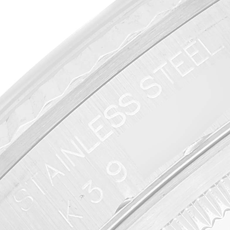 This close-up image shows the stainless steel caseback engraving of a Rolex Datejust 16234 Men's Stainless Steel White Dial 16234 Men's Stainless Steel White Dial watch.