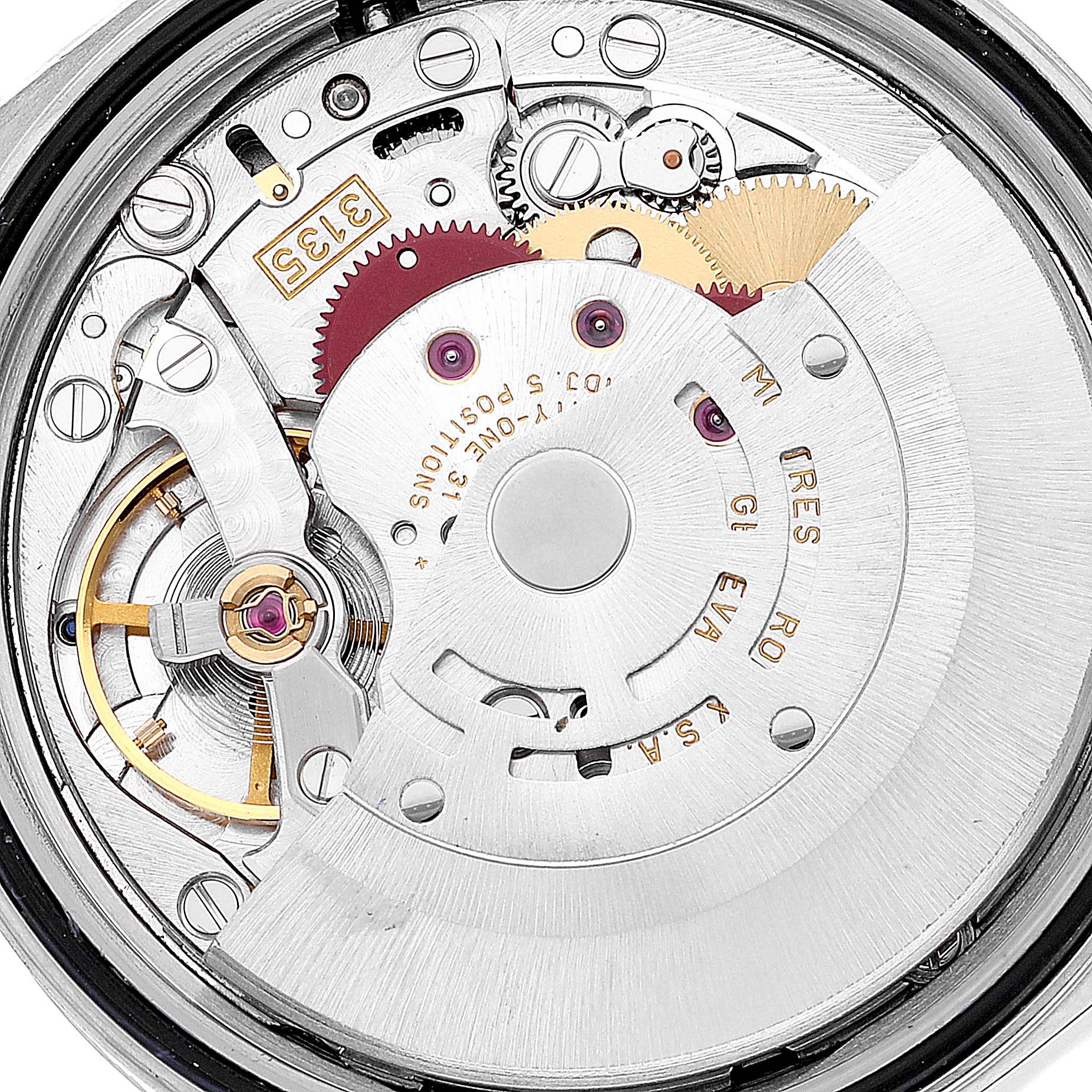 The image shows the internal mechanism of a Rolex Datejust 16234 Men's Stainless Steel White Dial 16234 Men's Stainless Steel White Dial watch viewed from the back.