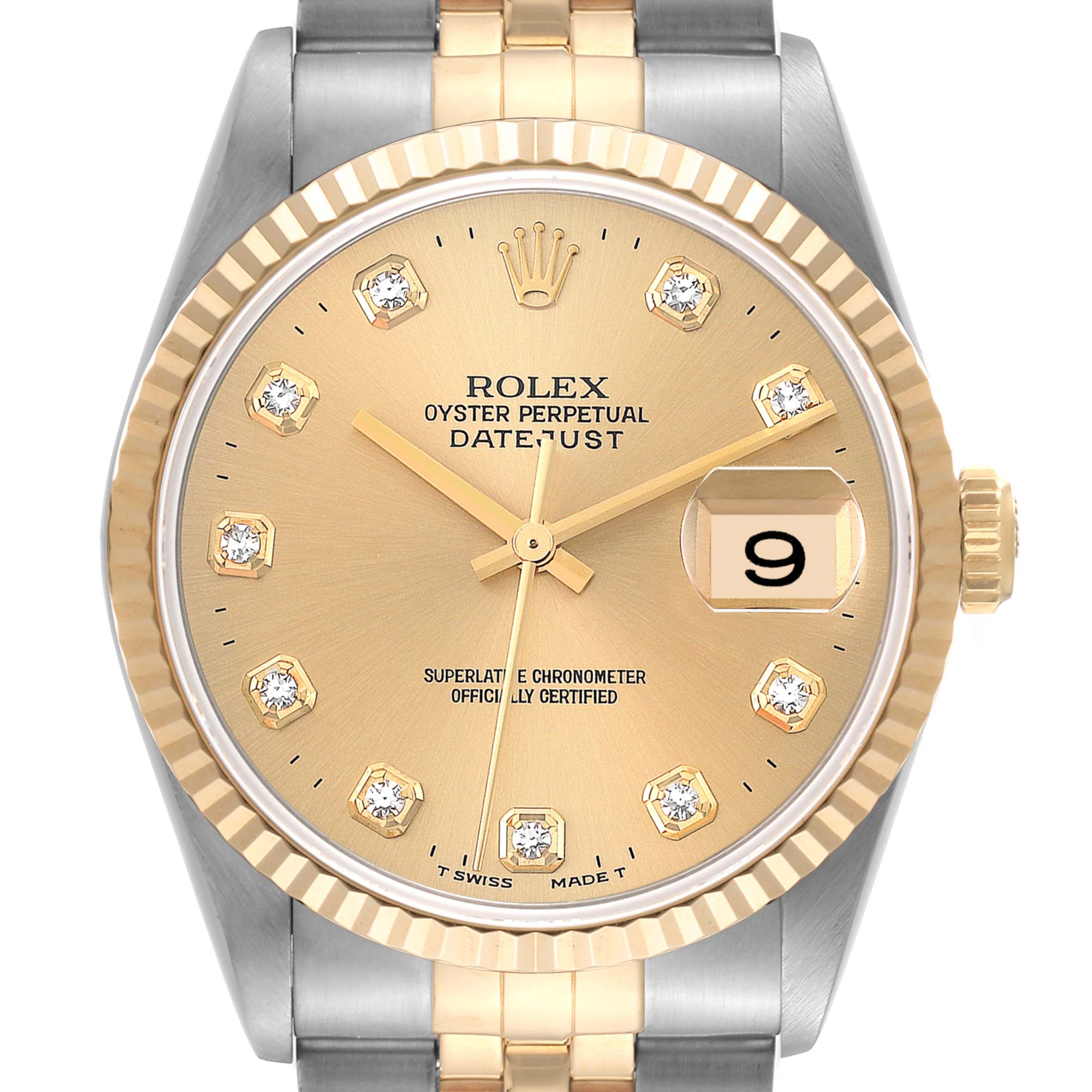 Rolex Datejust Steel Yellow Gold Diamond Dial Mens Watch 16233 Box ...
