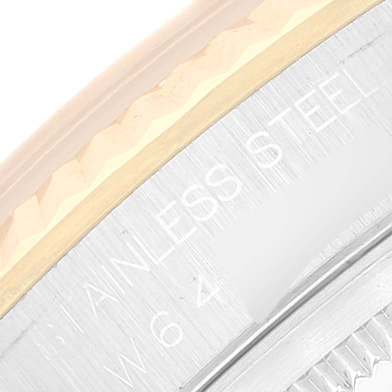 This image shows a close-up of the side of a Rolex Datejust 16233 Men's Steel and Gold (two tone) Champagne Dial 16233 Men's Steel and Gold (two tone) Champagne Dial watch, highlighting its stainless steel and gold detailing.