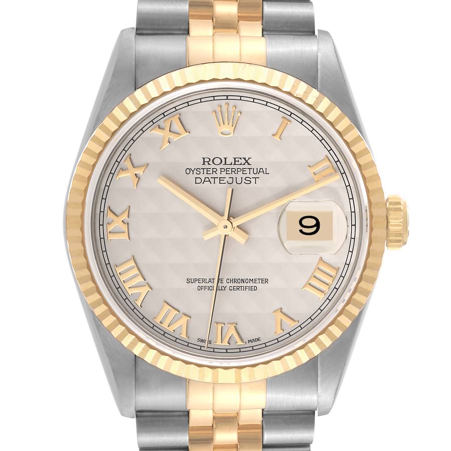 Rolex Datejust Steel Yellow Gold Ivory Pyramid Dial Mens Watch 16233 Box Papers SwissWatchExpo