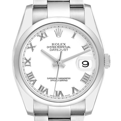 Photo of Rolex Datejust White Roman Dial Steel Mens Watch 116200 Box Card