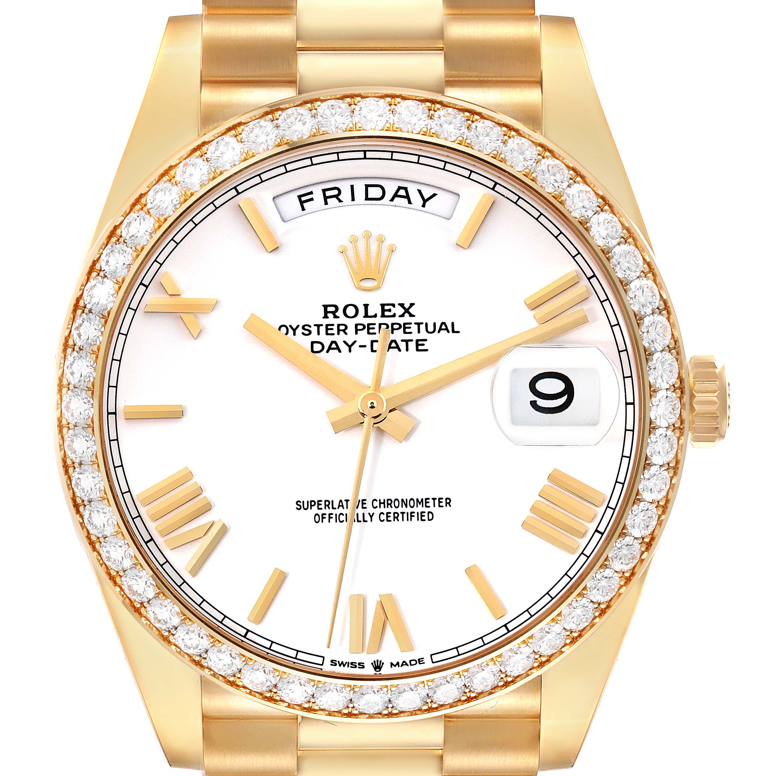 Rolex Day-Date 40 President Yellow Gold Diamond Bezel Mens Watch 228348 ...