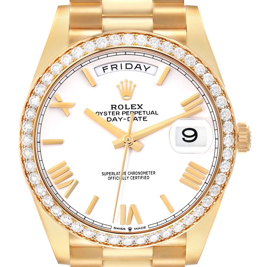 Rolex Day-Date 40 President Yellow Gold Diamond Bezel Mens Watch 228348 Unworn SwissWatchExpo
