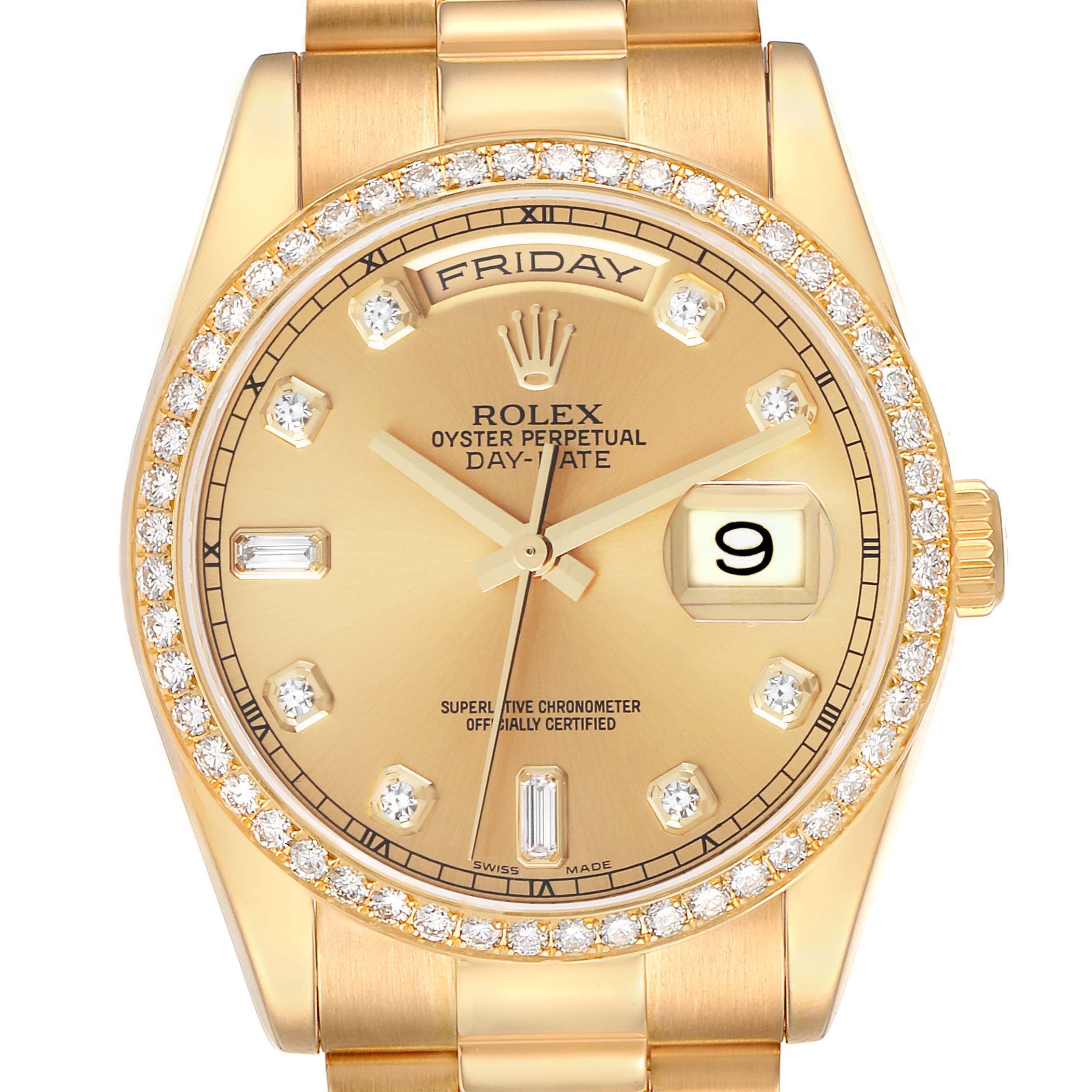 Rolex Day Date President Yellow Gold Diamond Bezel Dial Mens Watch 118348 |  Swisswatchexpo