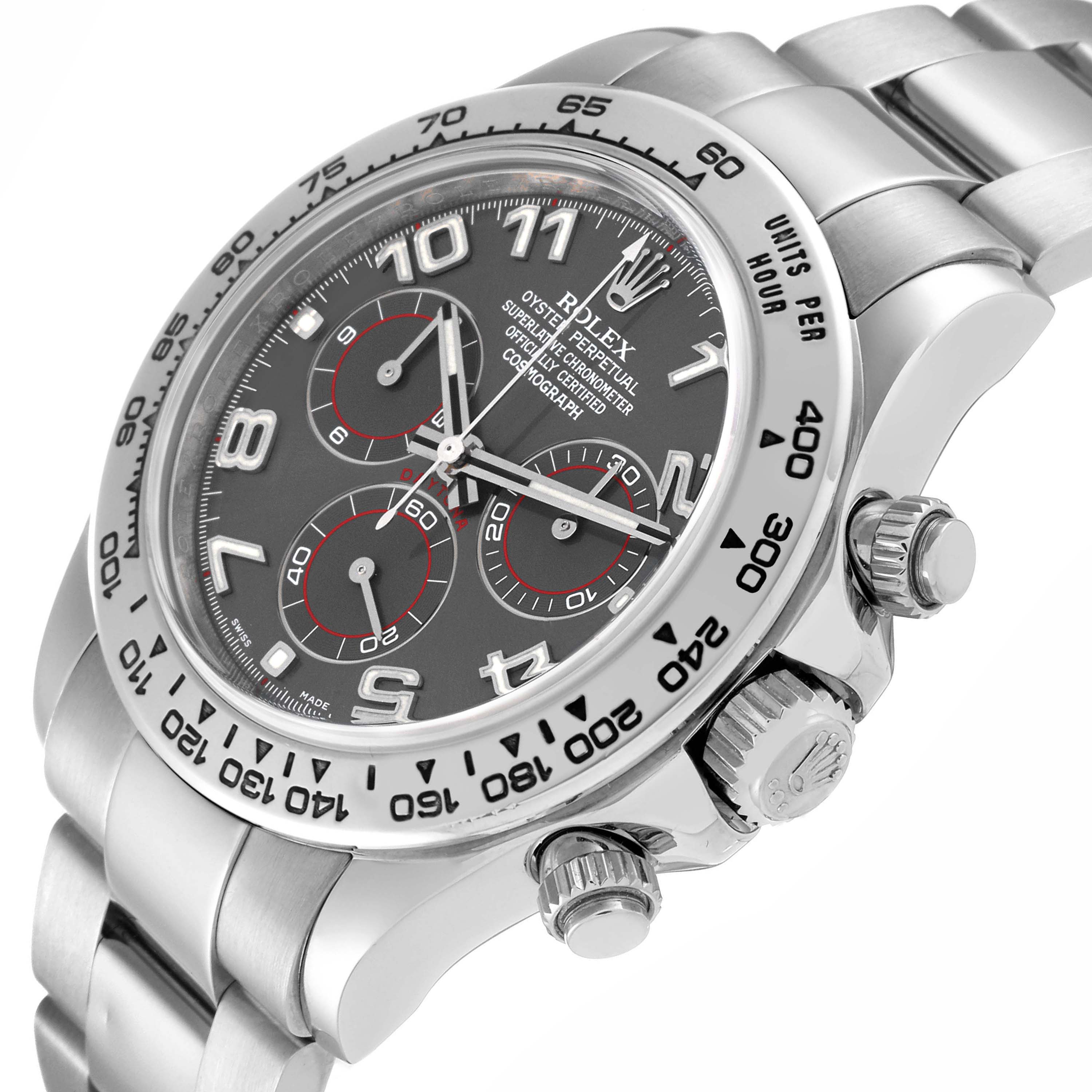 The image showcases a Rolex Daytona 116509 Men
s Yellow Gold Grey Dial 116509 Men
s Yellow Gold Grey Dial watch from a three-quarter angle, highlighting the dial, bezel, and side crown.