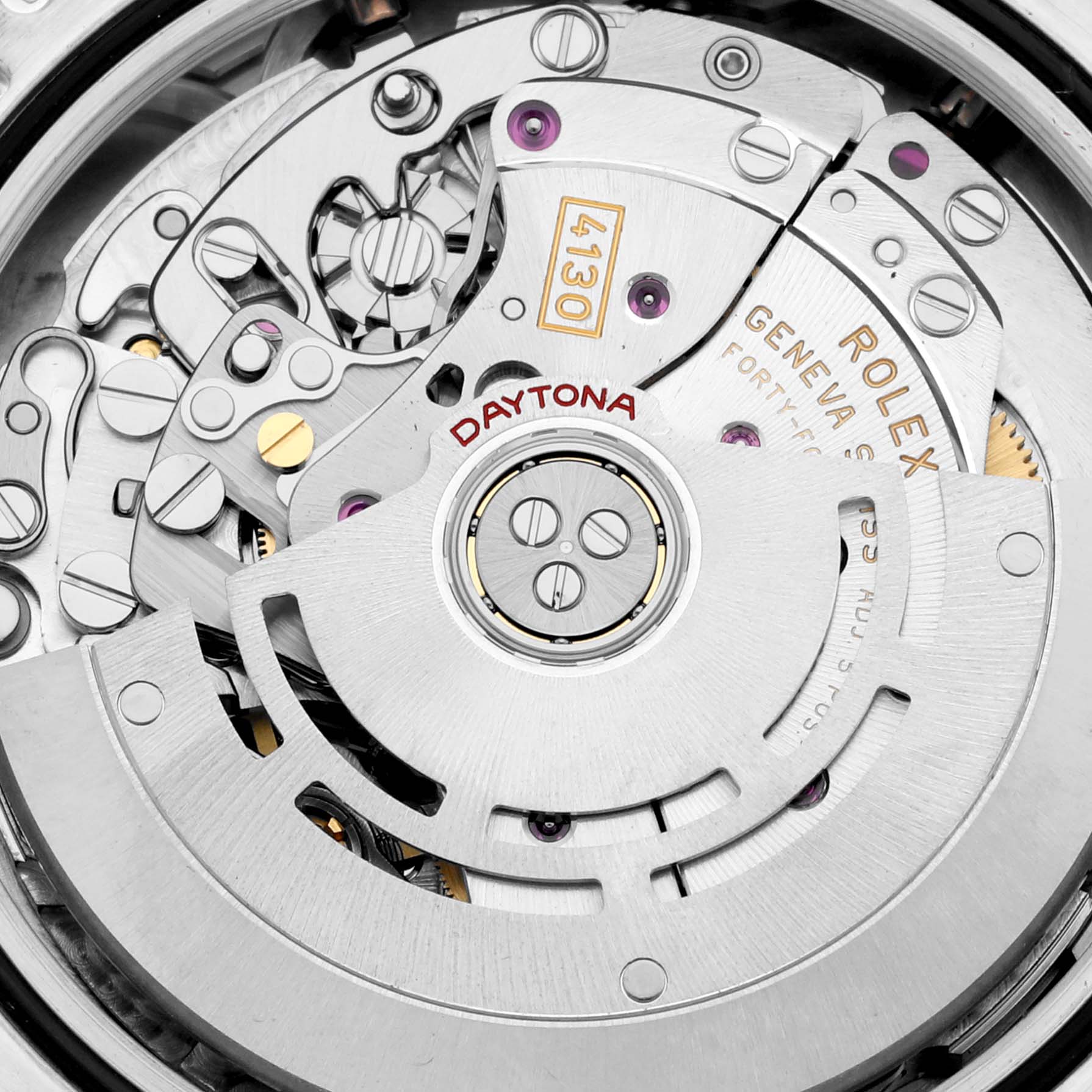 This image shows the movement mechanism of a Rolex Daytona 116506 Men's Platinum Blue Dial 116506 Men's Platinum Blue Dial watch in a close-up view.
